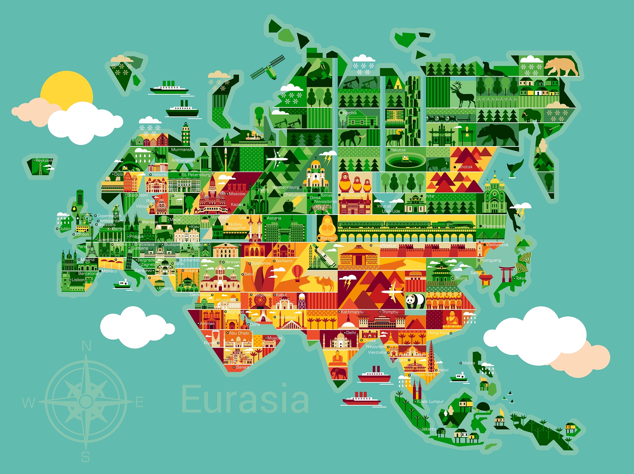cartoon map of eurasia