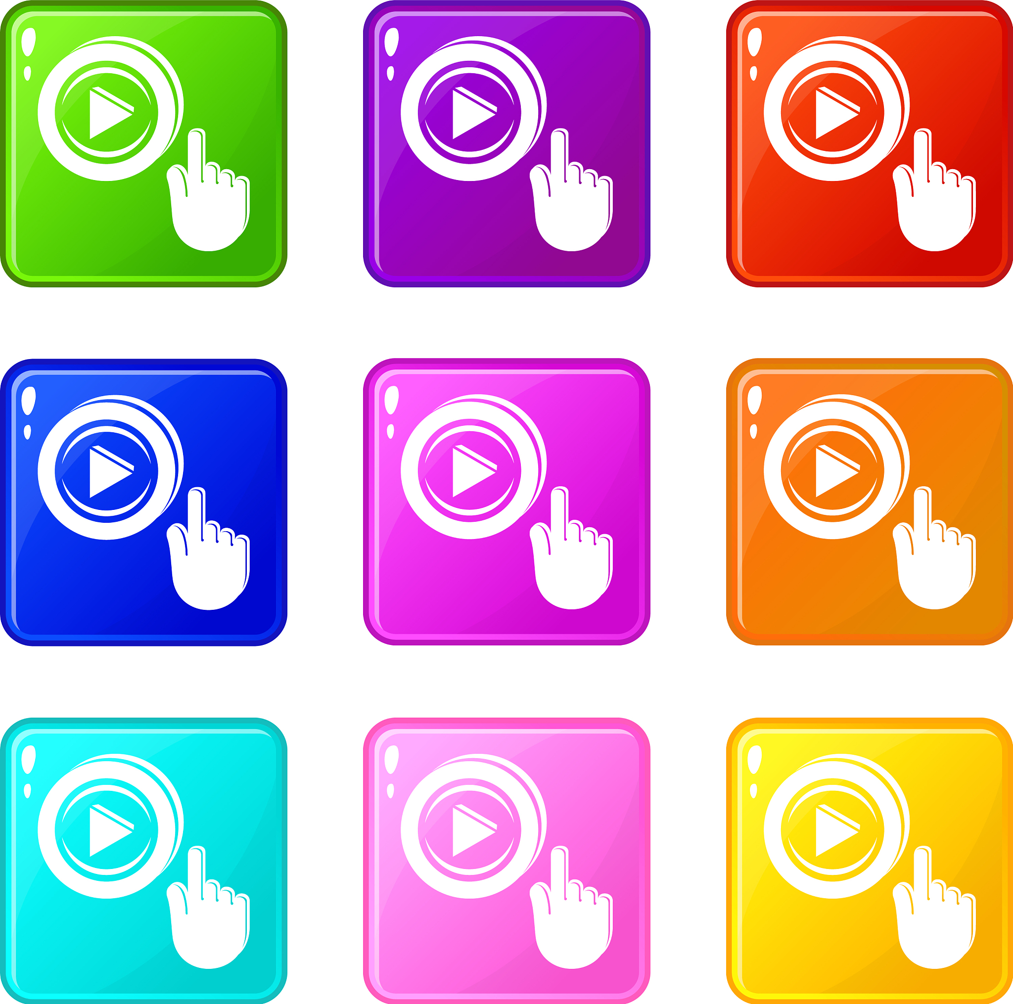 play video icons set 9 color collection