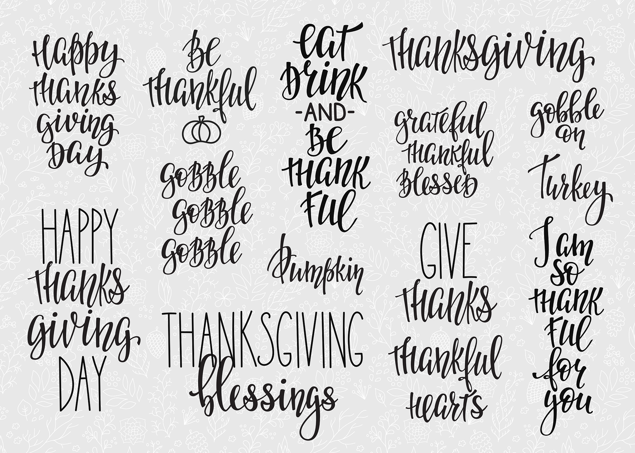 thanksgiving lettering typography set