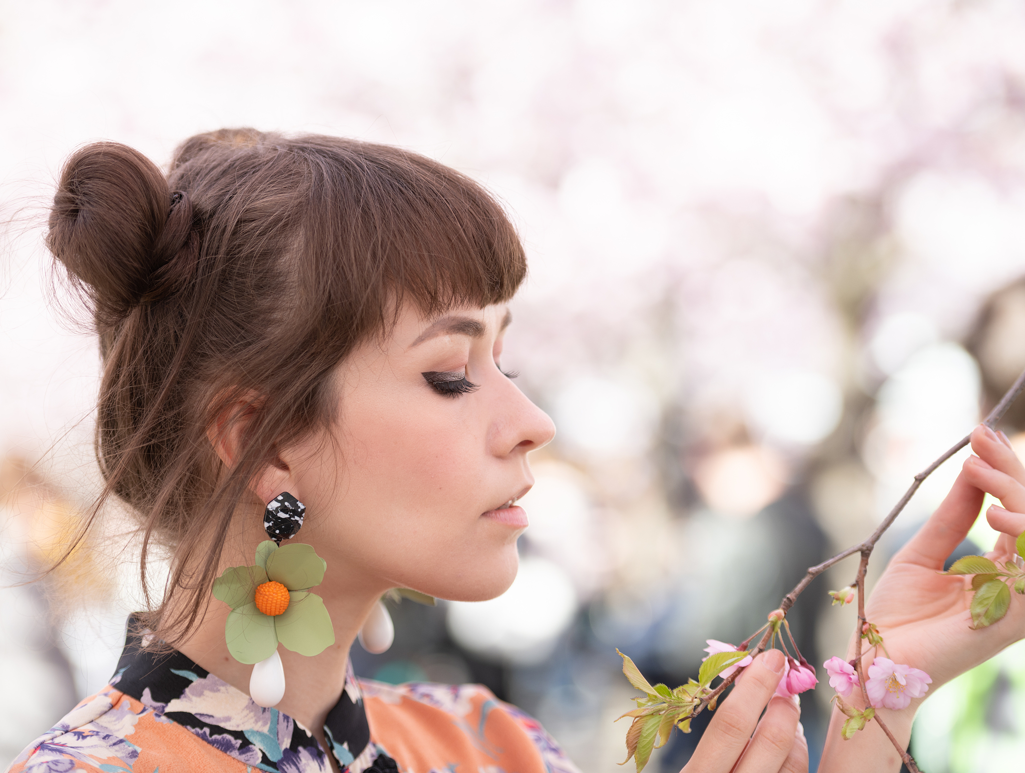spring in kungstradgarden, semi japanese woman