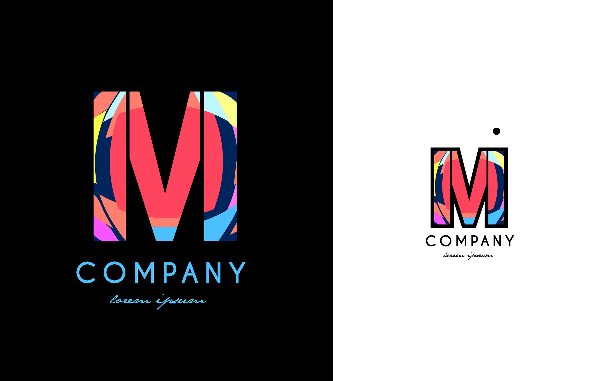m blue red letter alphabet logo icon design