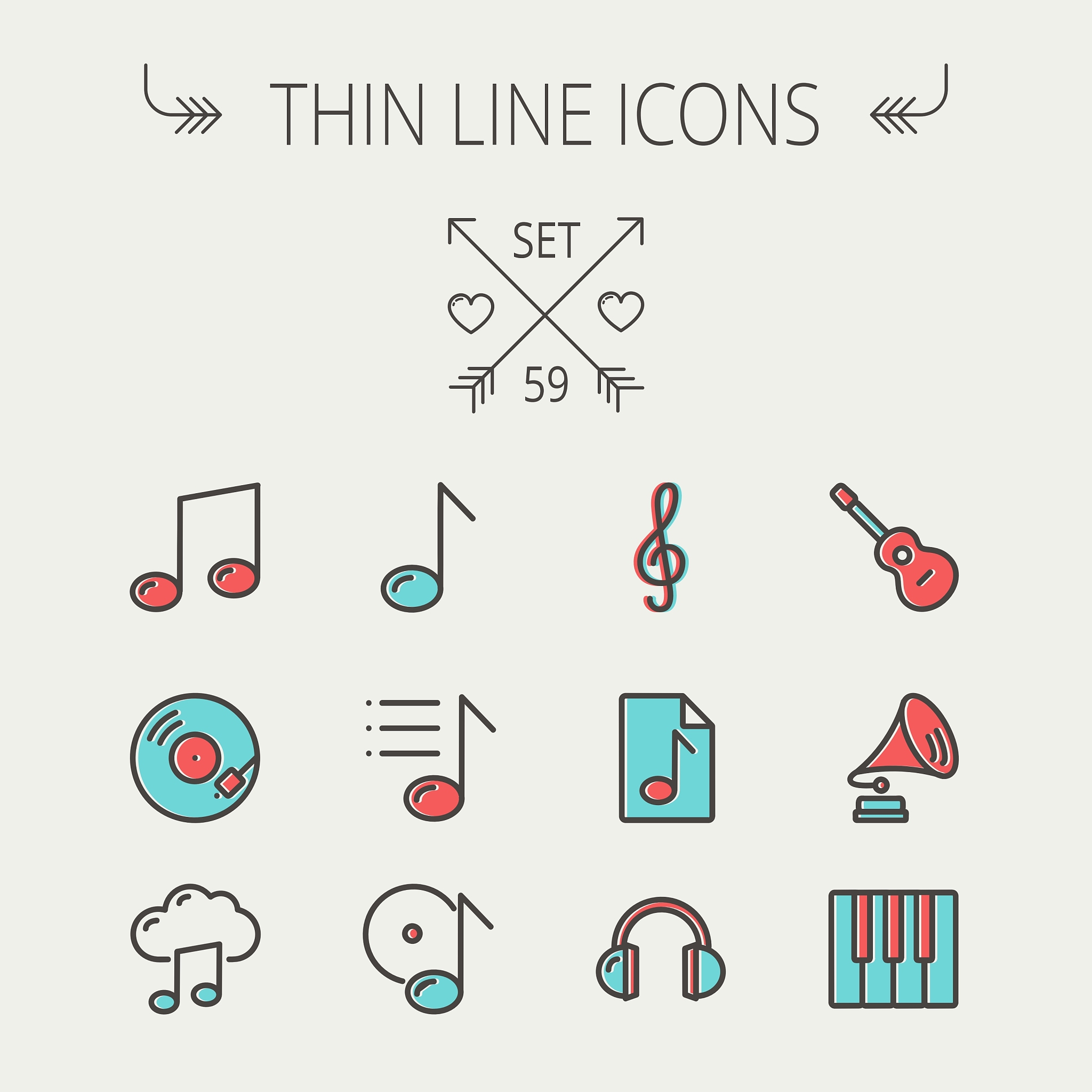 music and entertainment thin line icon set