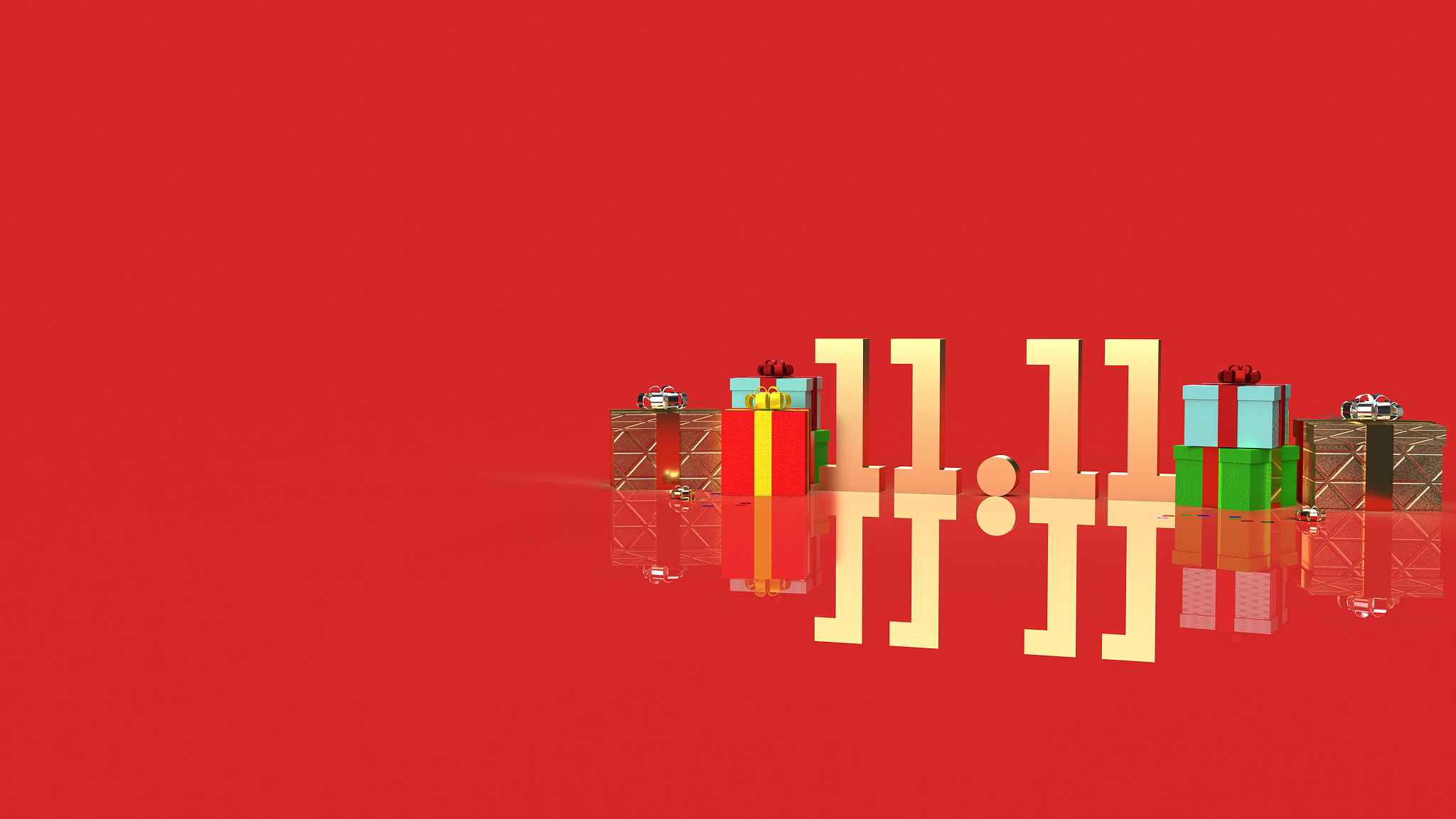 the shopping festival 11.11 gold text and gift box 3d rendering.