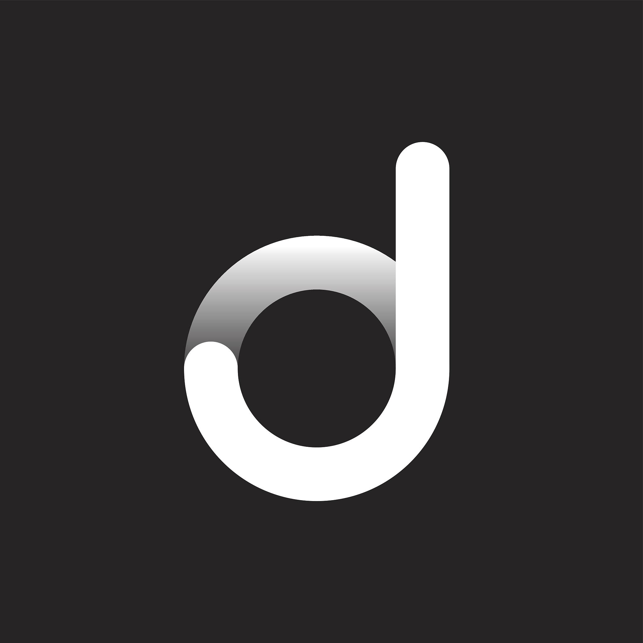 d initial icon with black and white color