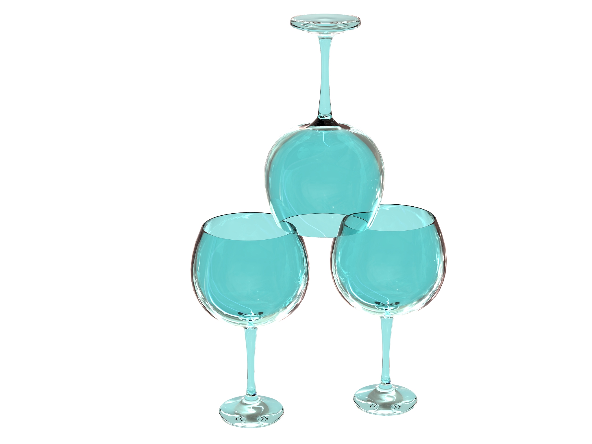 three glasses set in blue tones