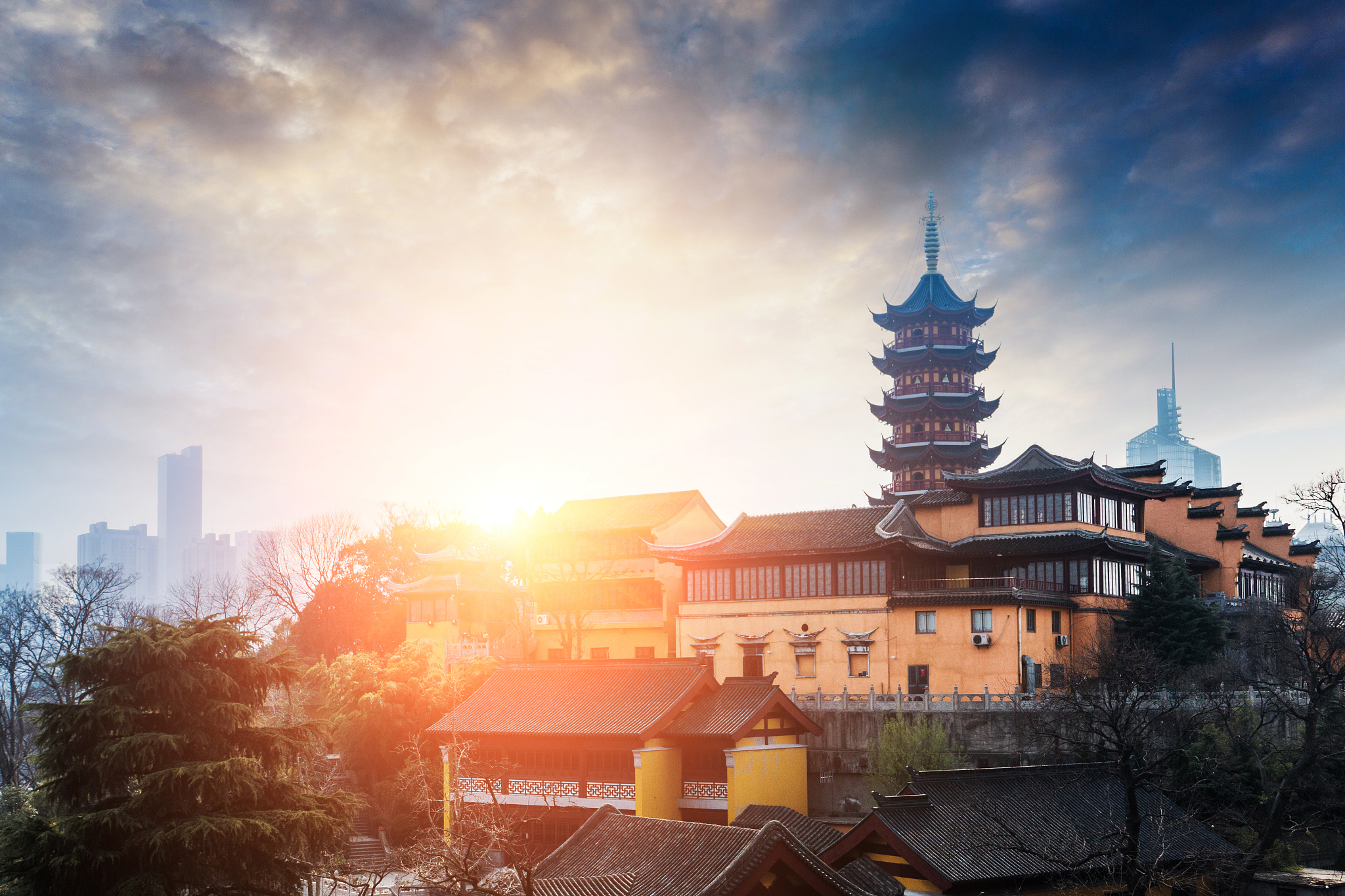 jiming temple sunset in nanjing,china