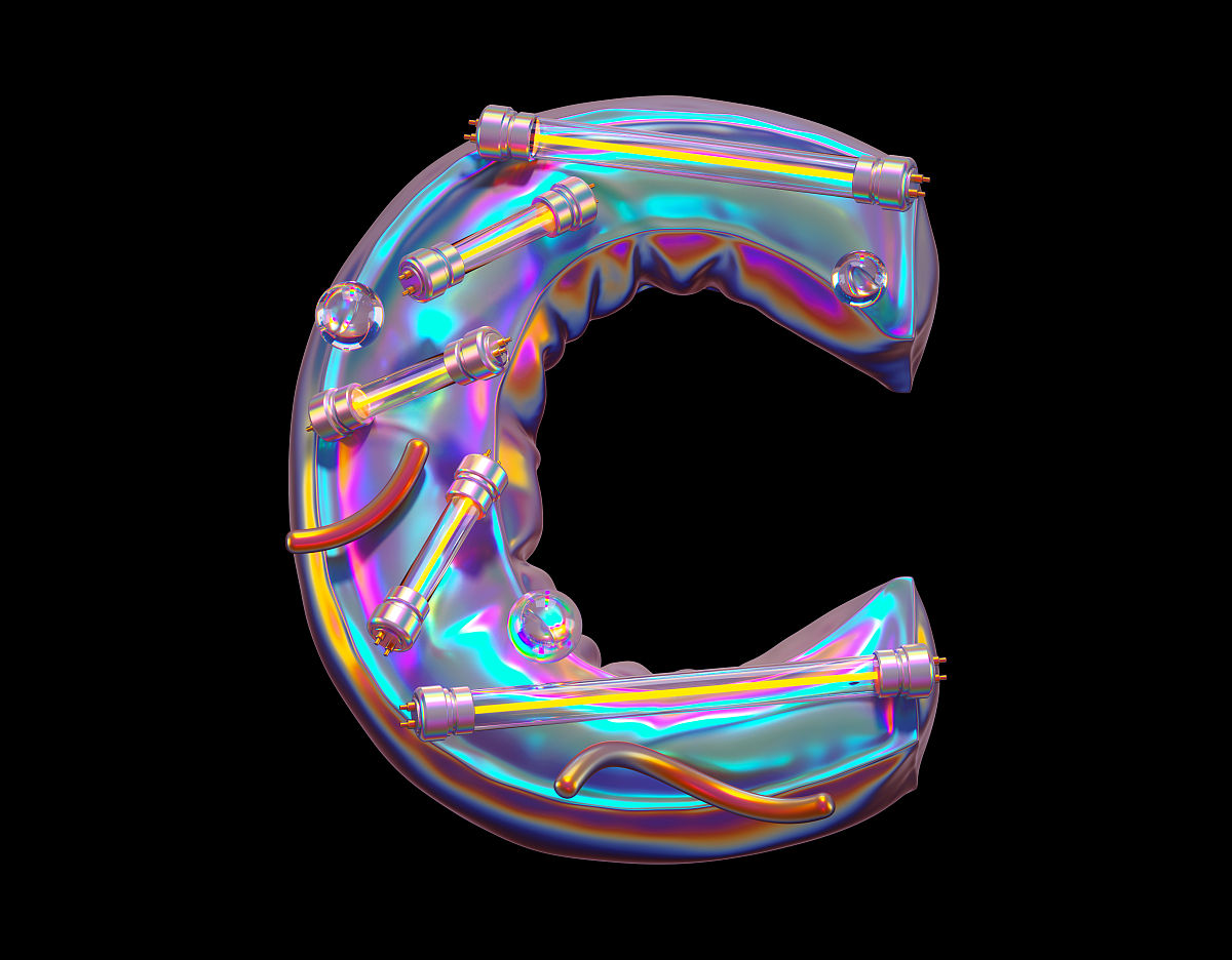 紫外线和黄色霓虹灯.字母<strong>c</strong>