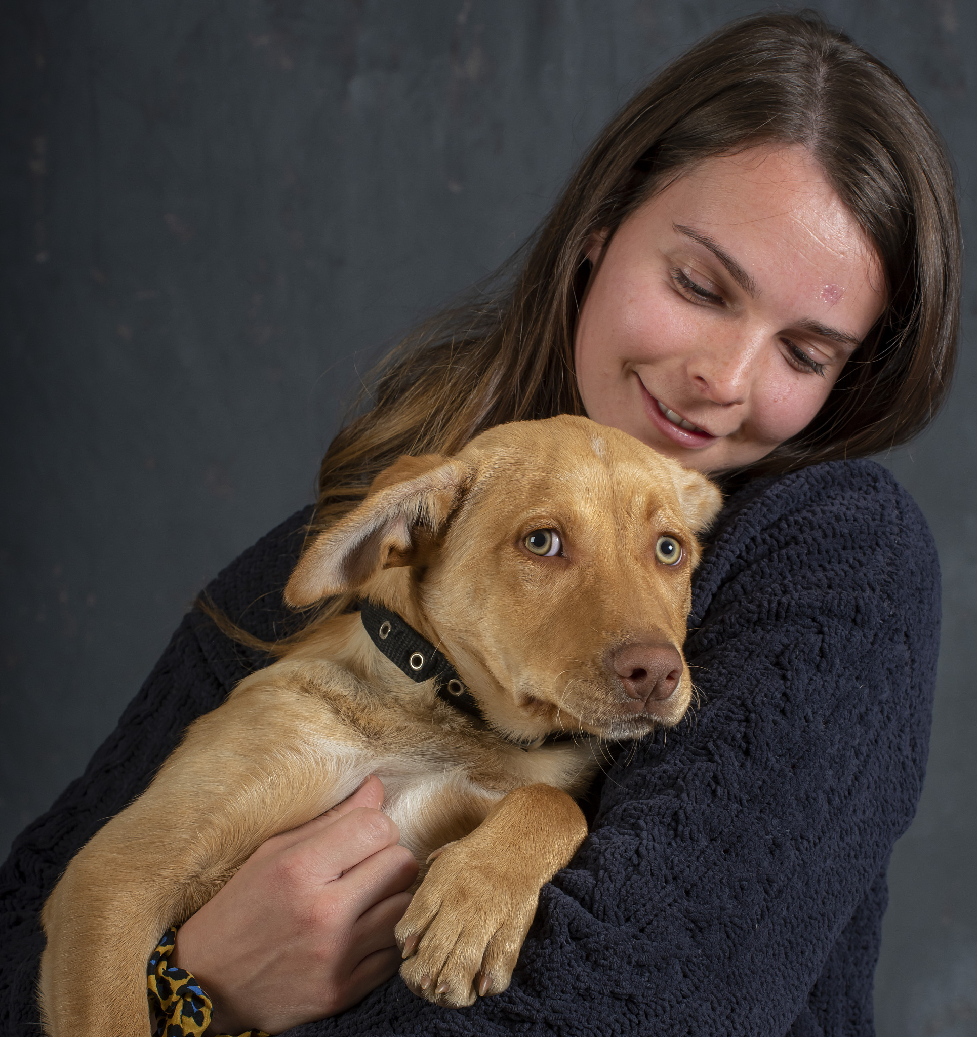 young woman with her three months old australian kelpie.