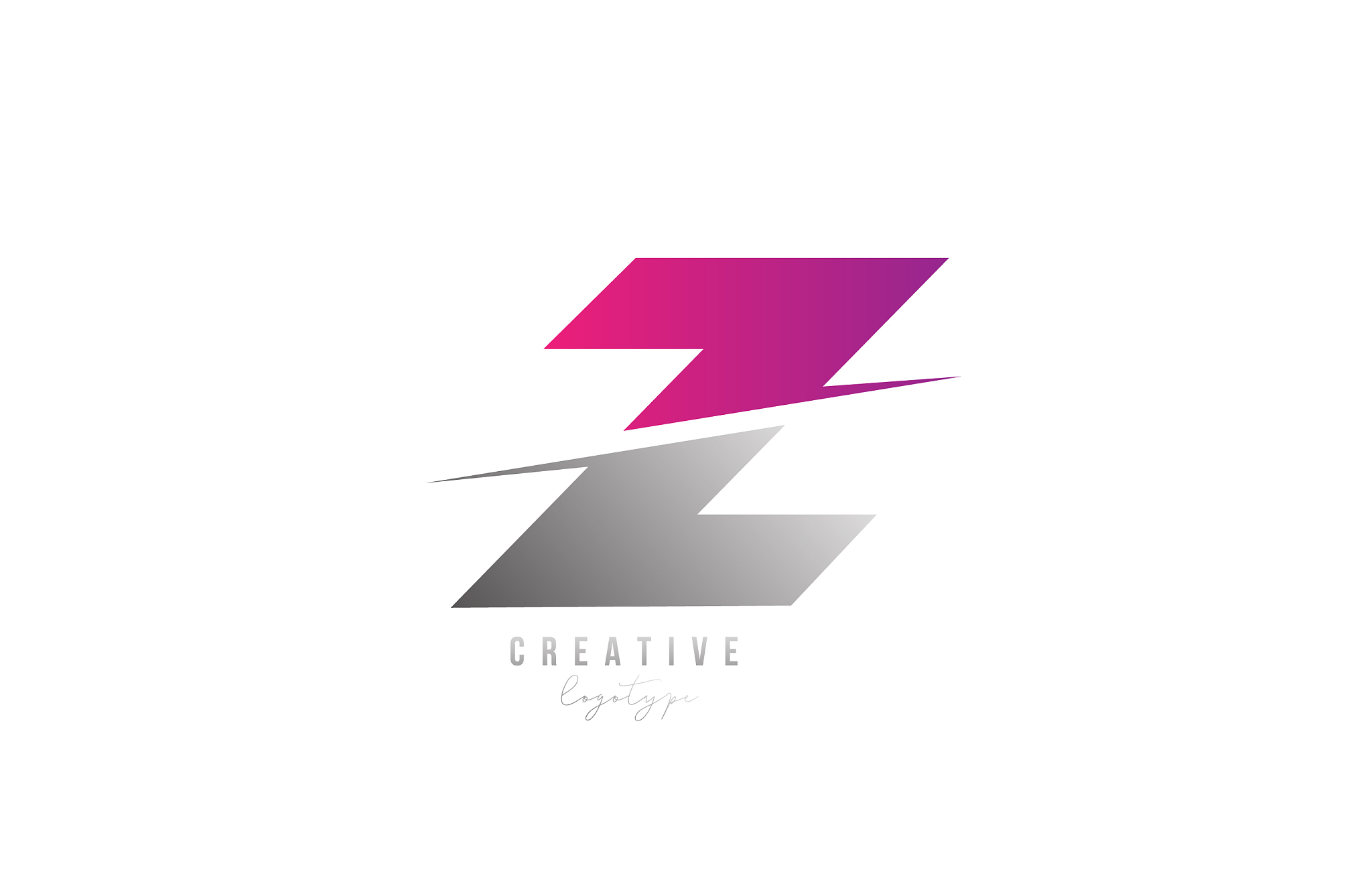z pink and grey letter logo alphabet icon design
