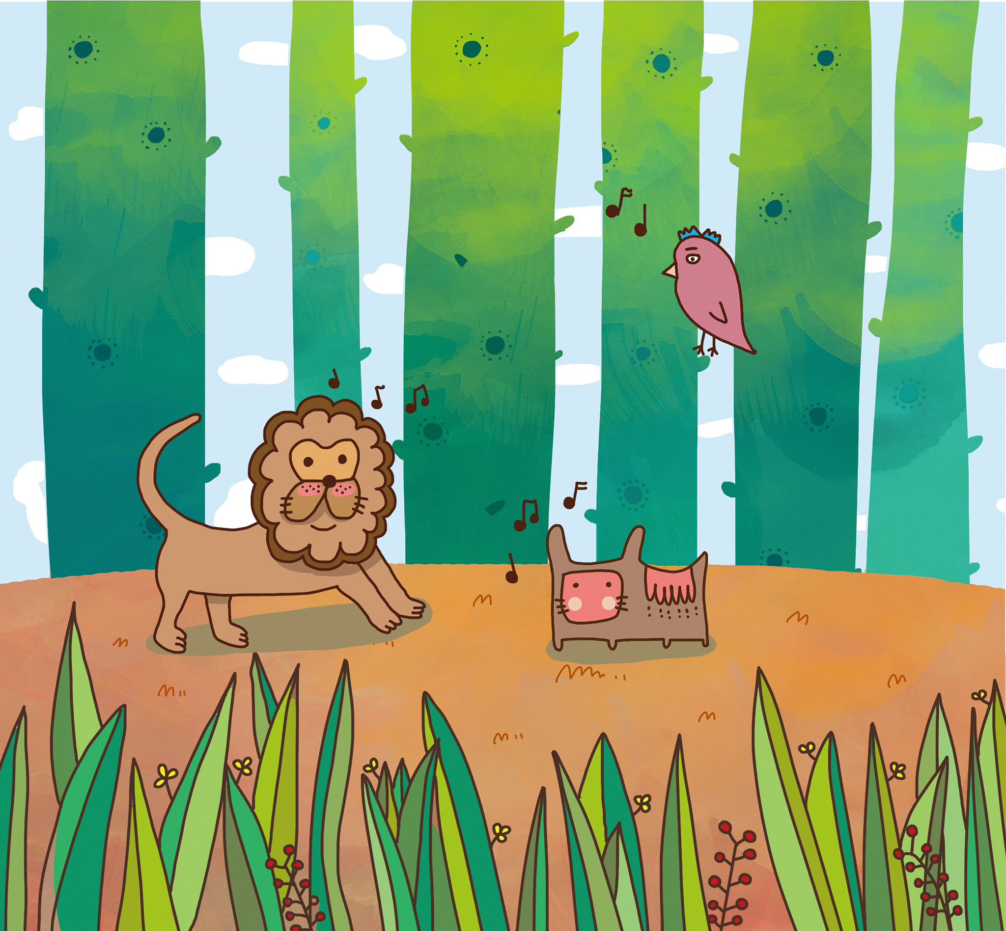 儿童插画故事：小熊、小鸟、小猫、小狗和小熊猫的奇妙旅程