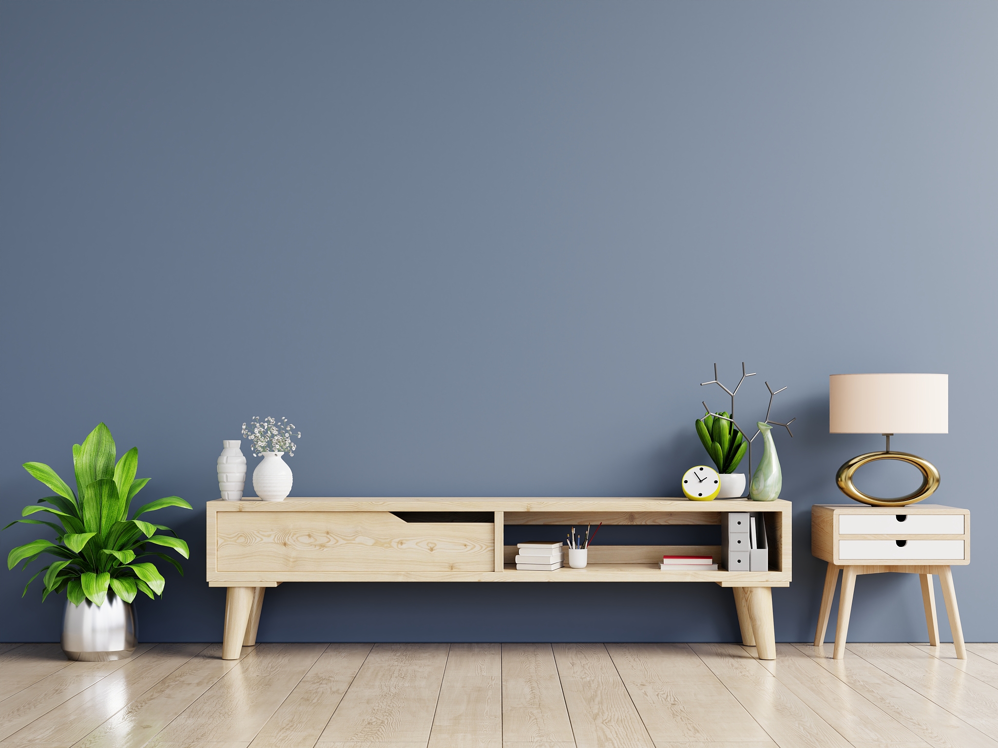 tv cabinet in modern empty room,minimal designs.
