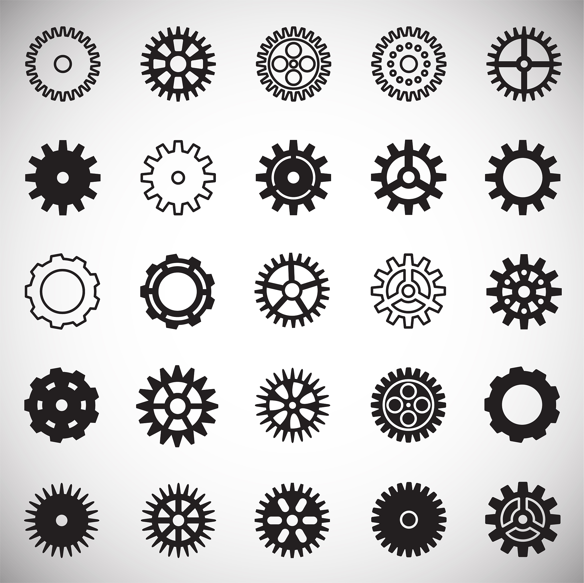 gear icons set on white background for graphic and web design, m