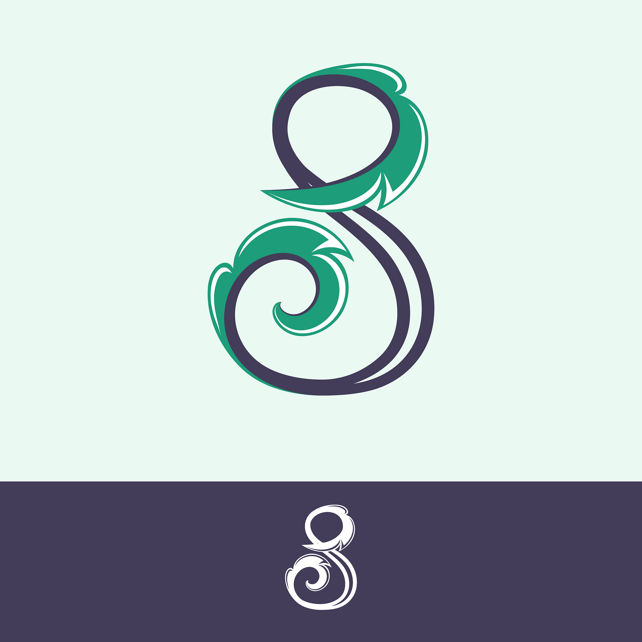 number eight logo in floral vintage style.