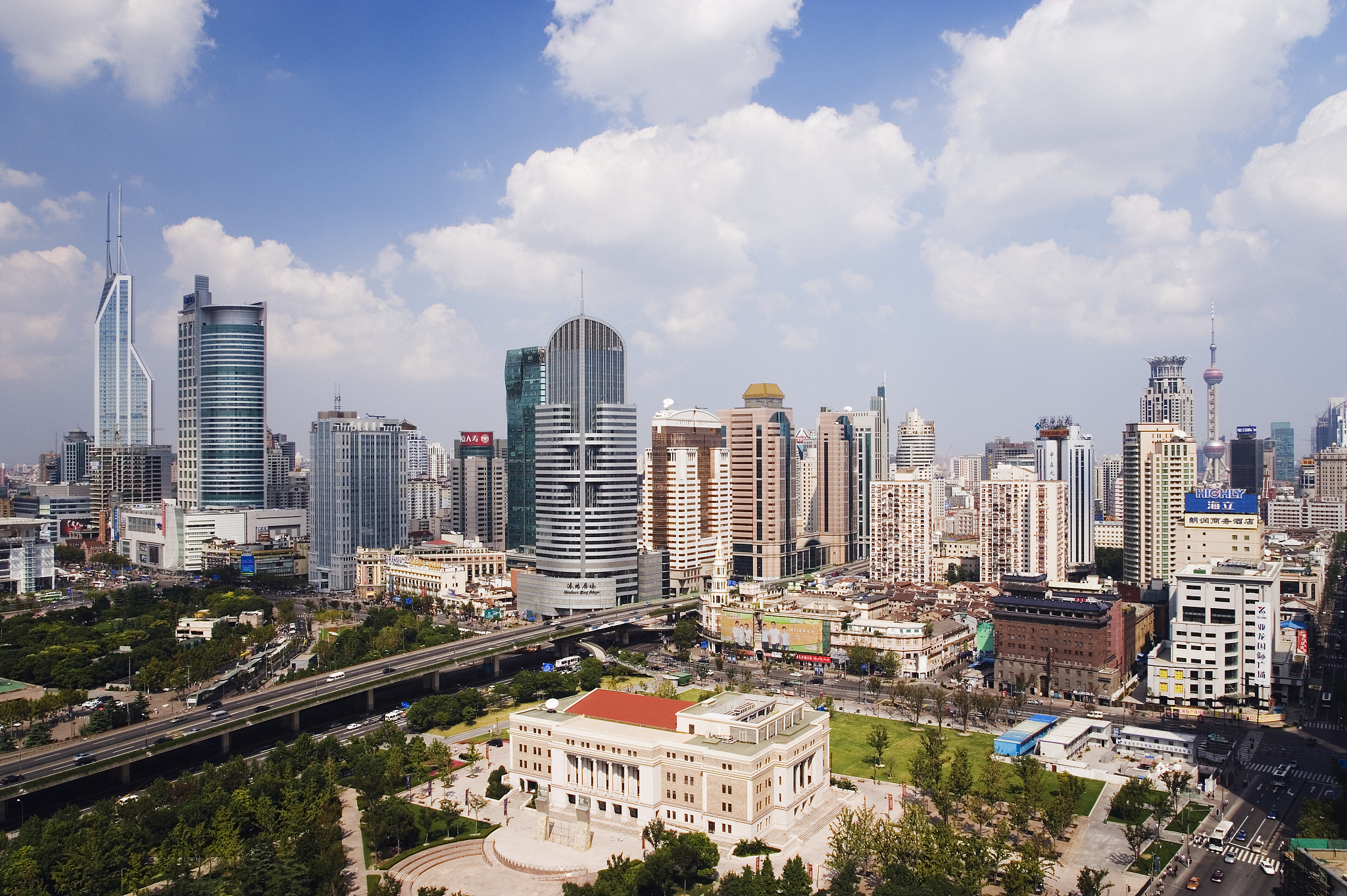 china, shanghai, cityscape near people's square