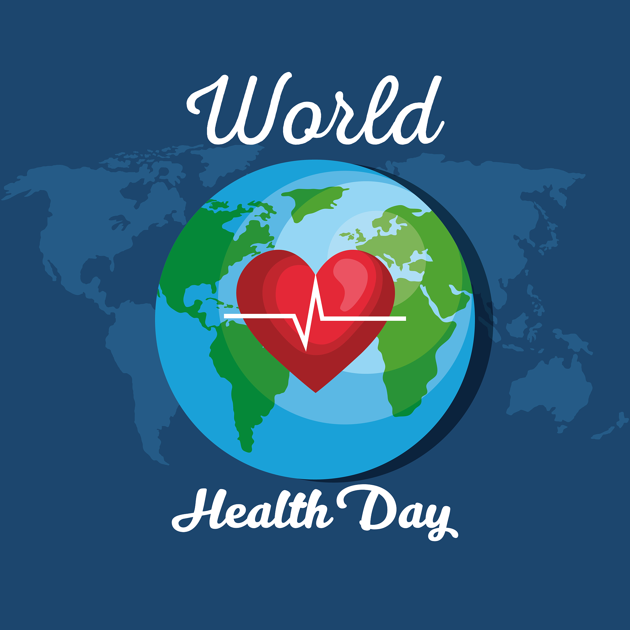 earth planet with heartbeat to health day