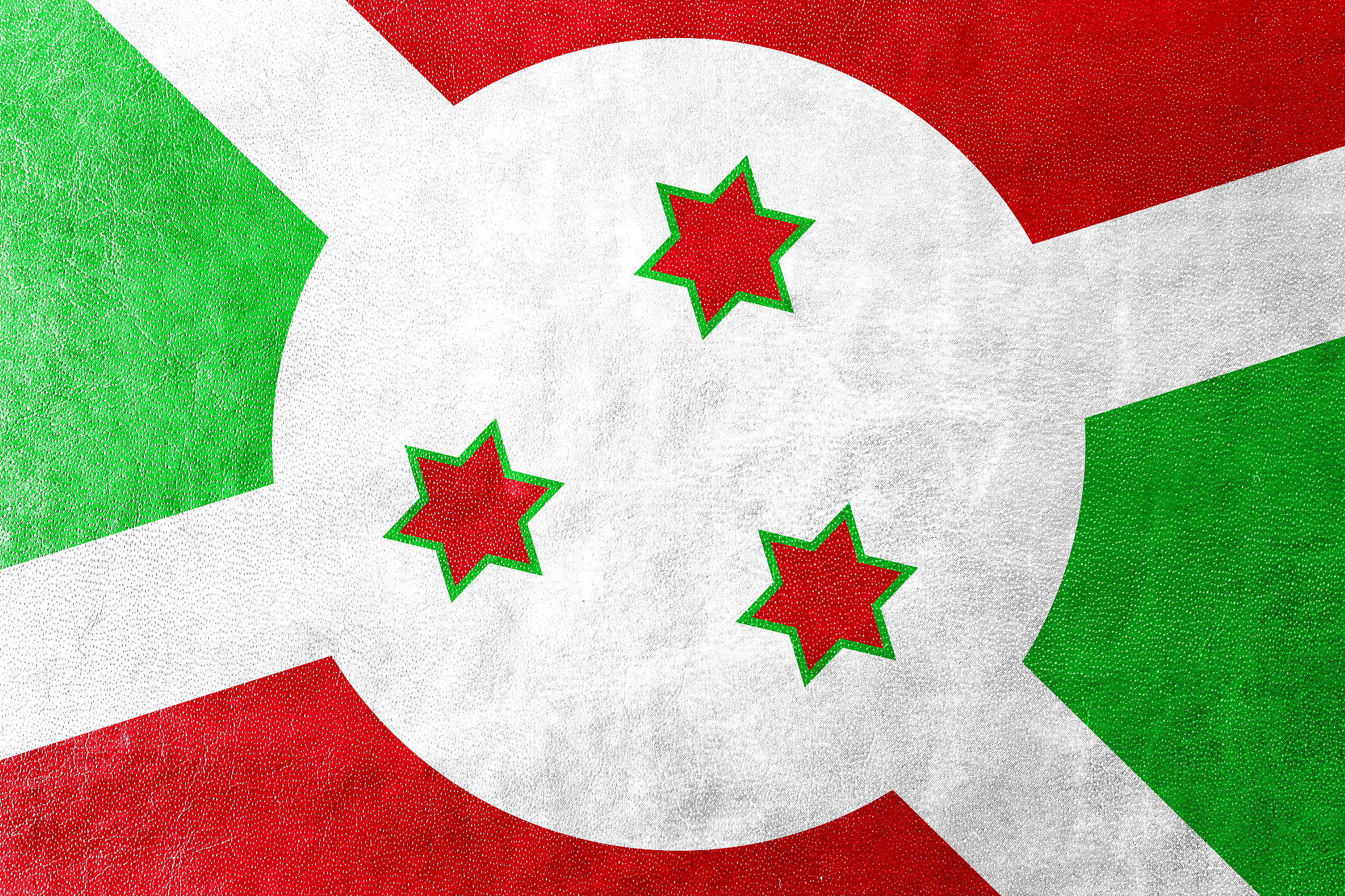 burundi flag painted on leather texture