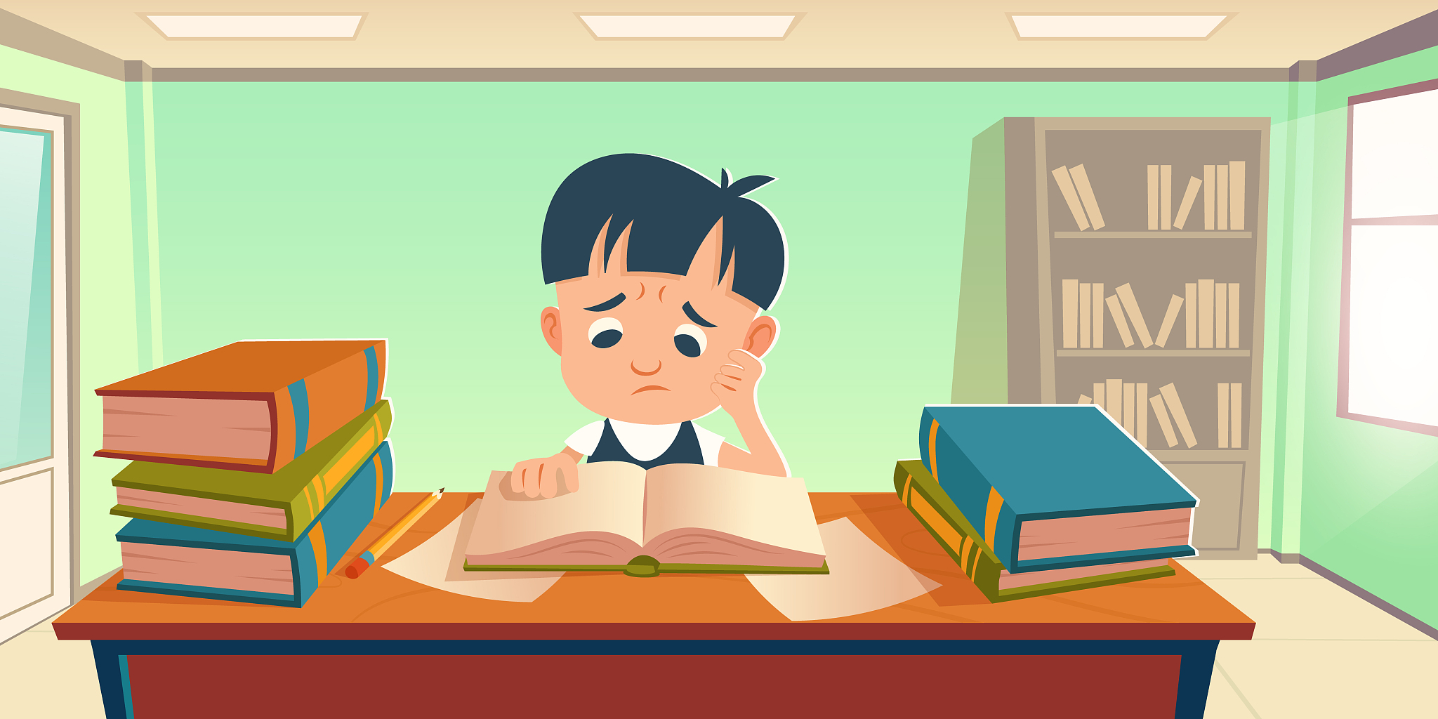 tired sad student having stress of study