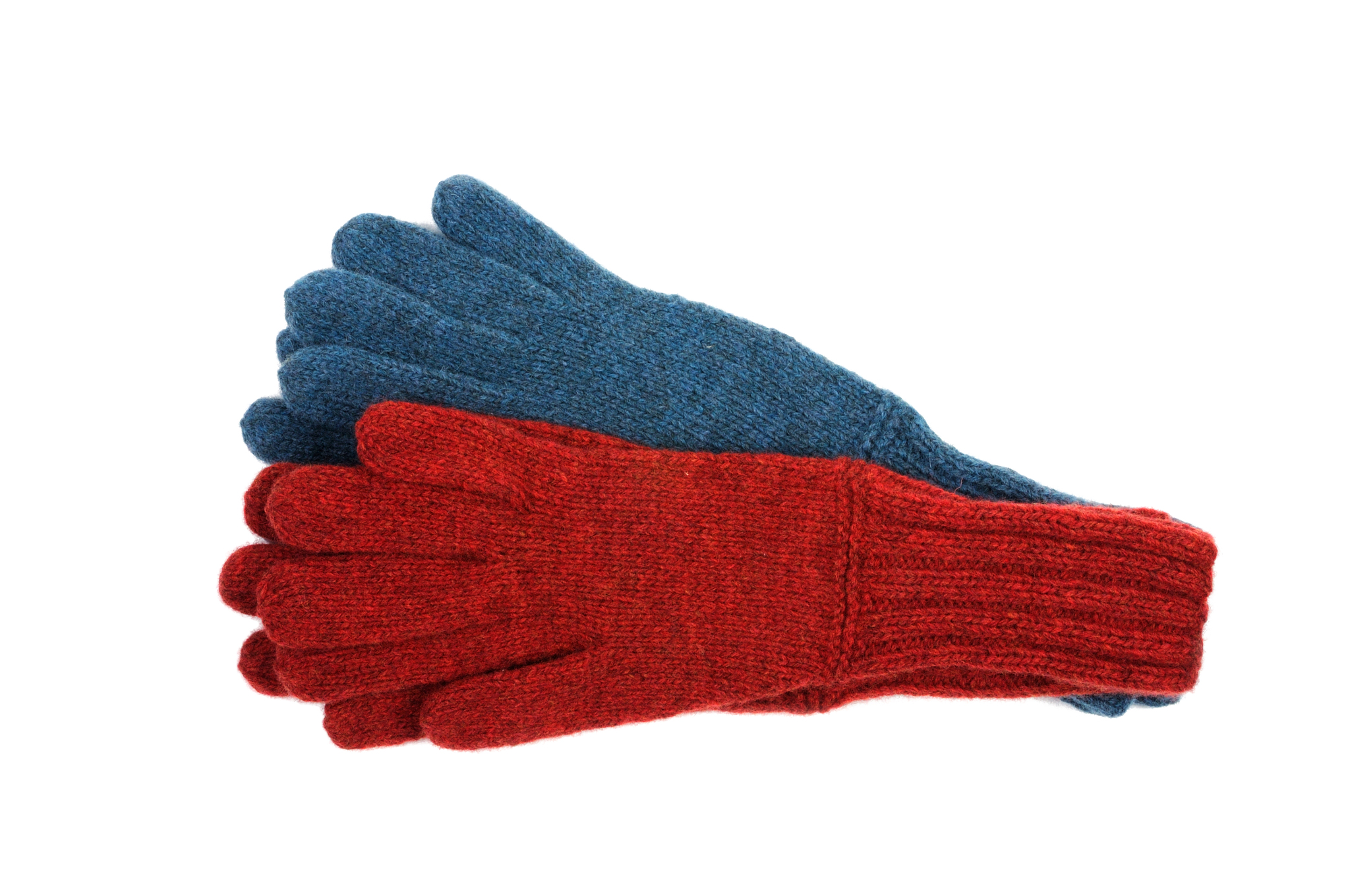 knitted gloves in red and blue handmade.