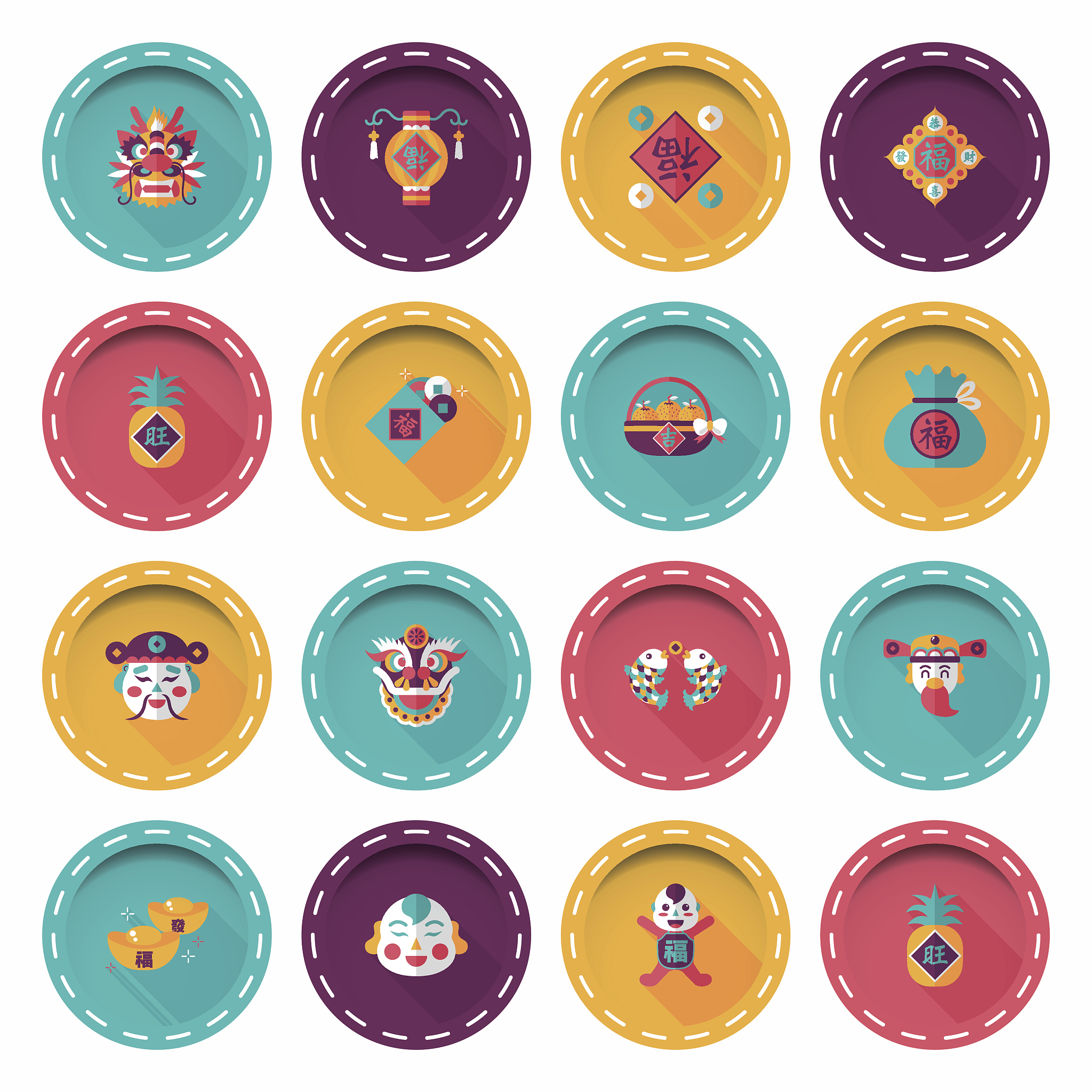 chinese new year icons set