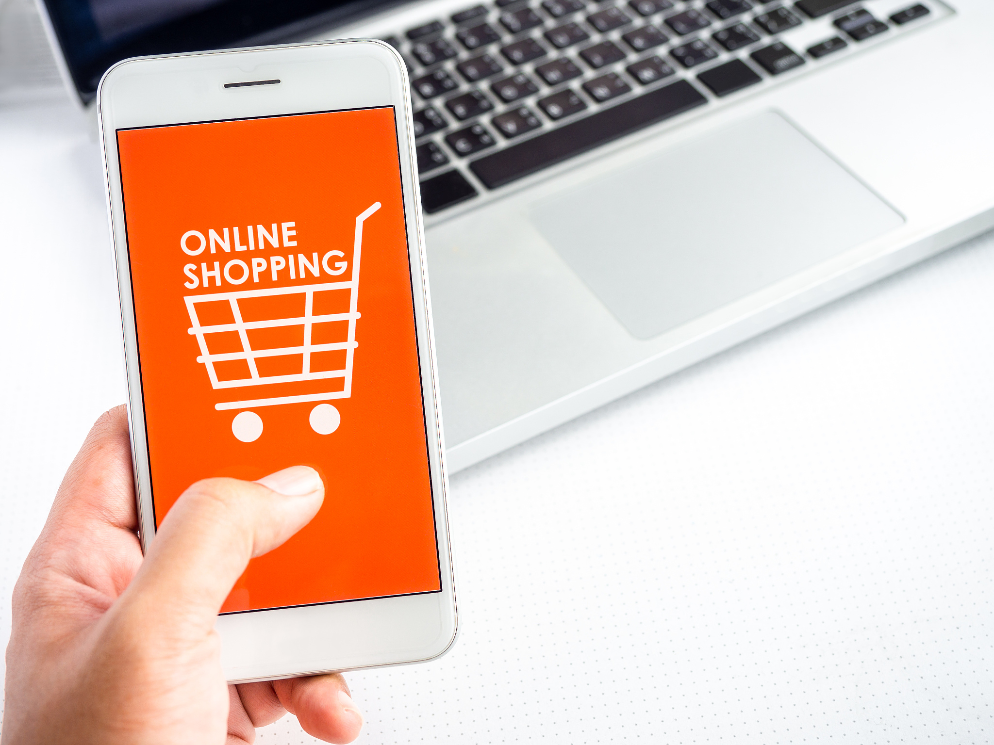 online shopping concept. words "online shopping" and shopping ca