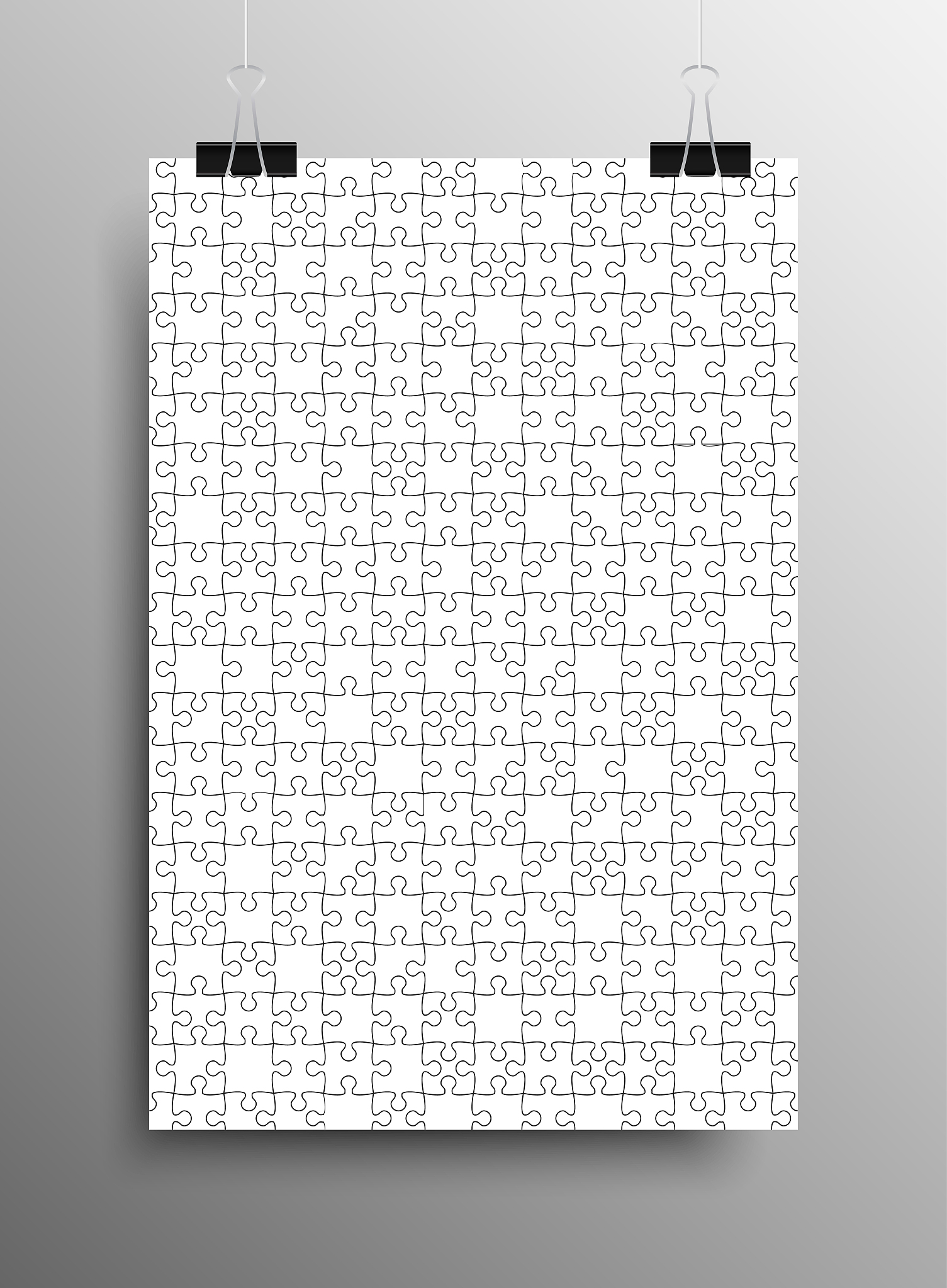 vector jigsaw puzzle poster template hanging on clip binders.
