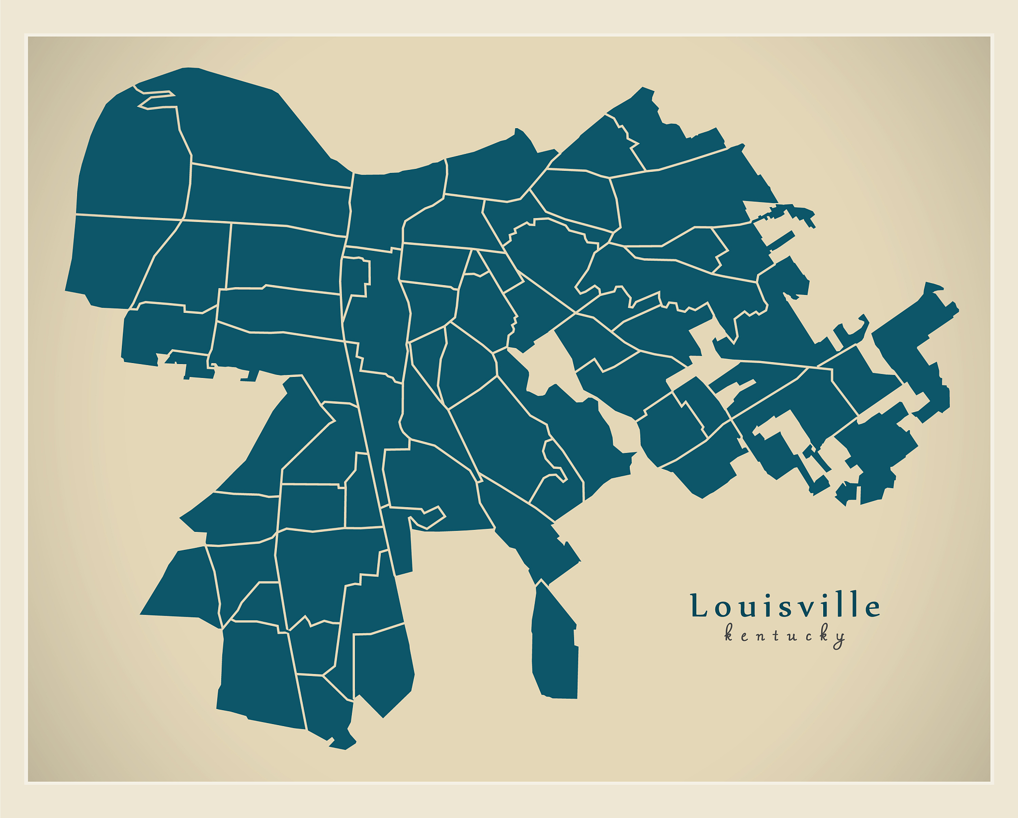 modern city map - louisville kentucky city of the