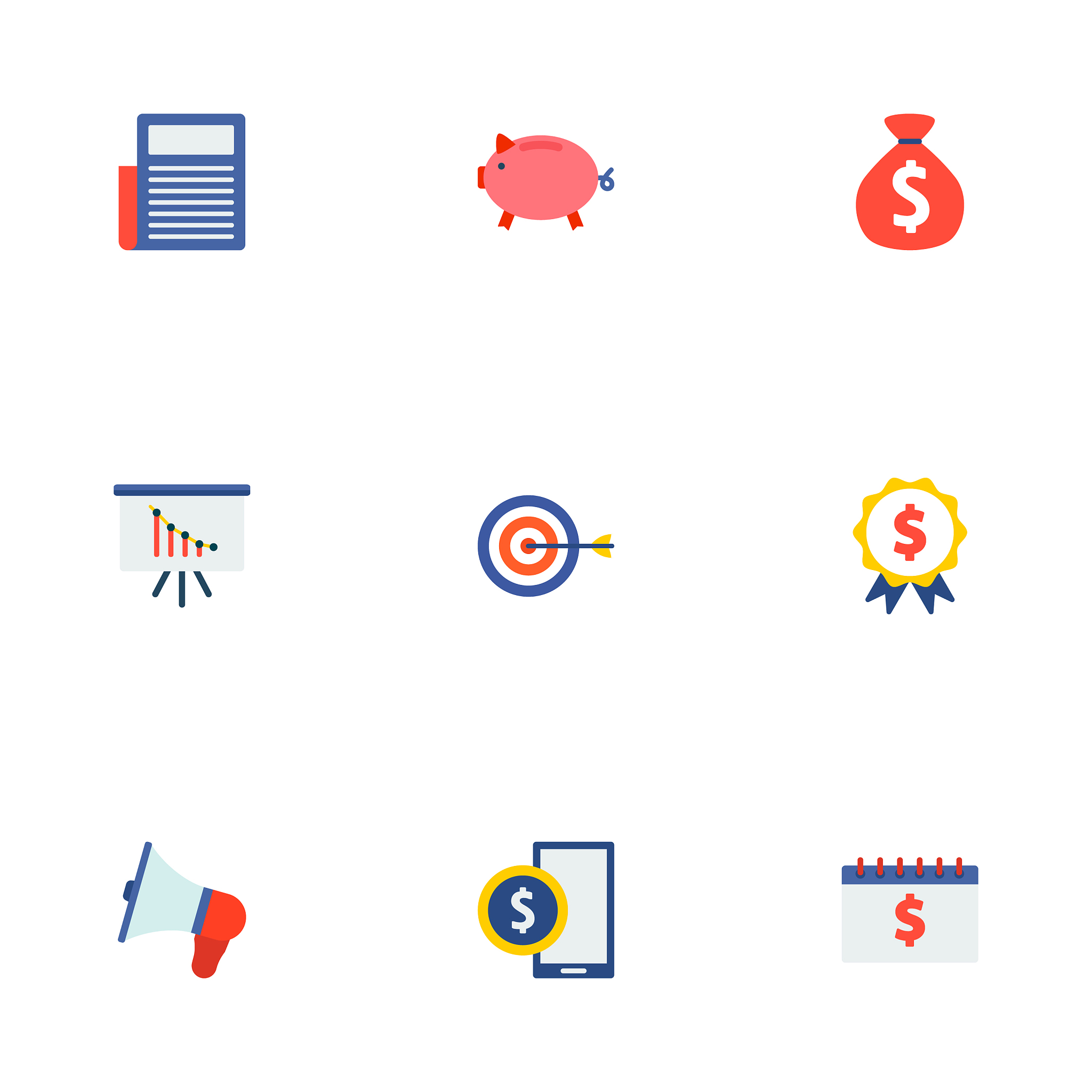 set of financial icons flat style symbols with