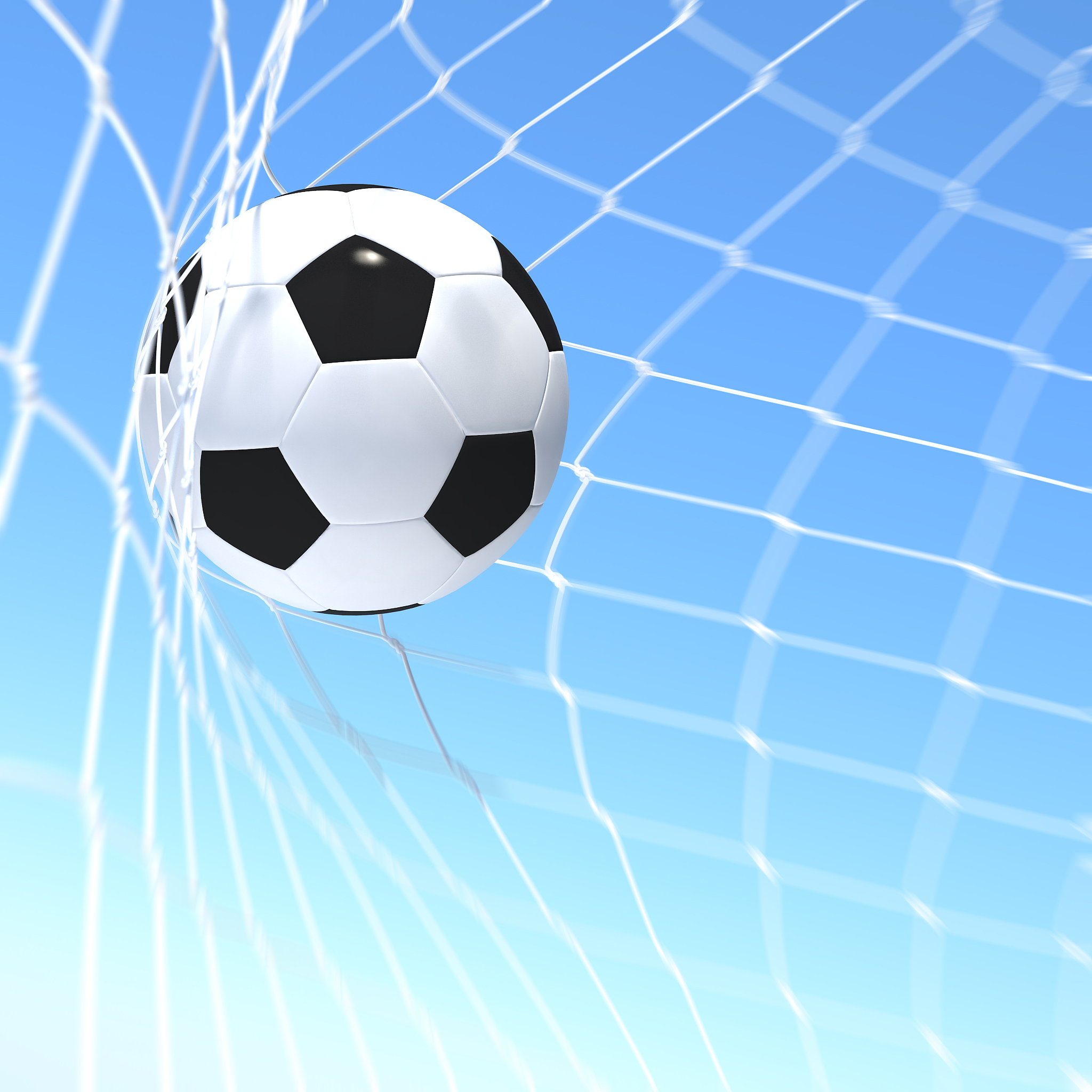 3d rendering of soccer ball in a net
