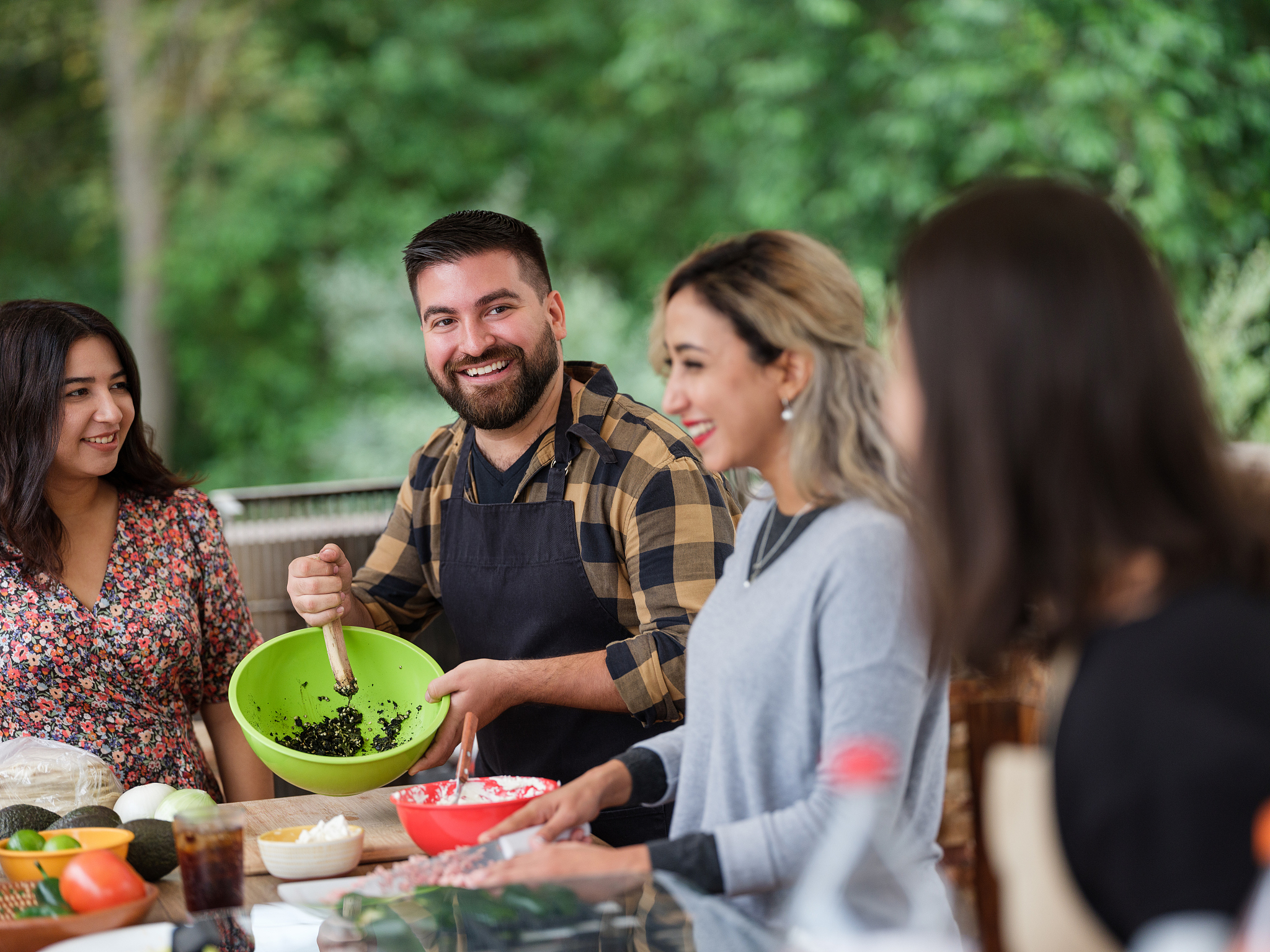 friends cooking and having fun together