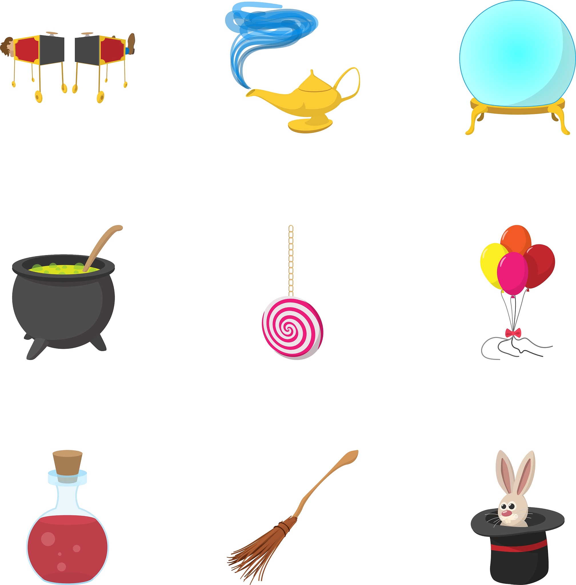 sorcery icons set cartoon style