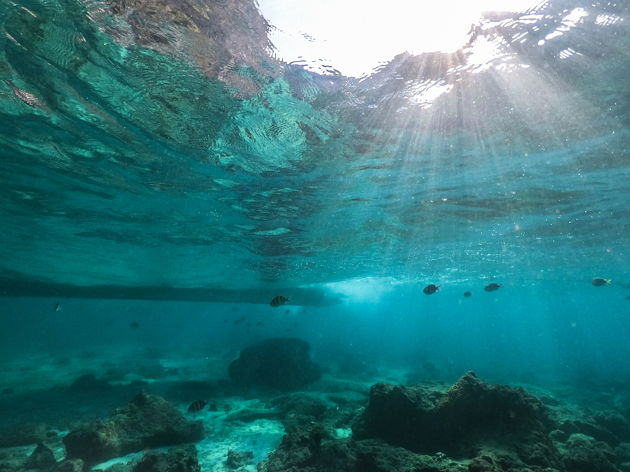 underwater picture of thai taxi boat