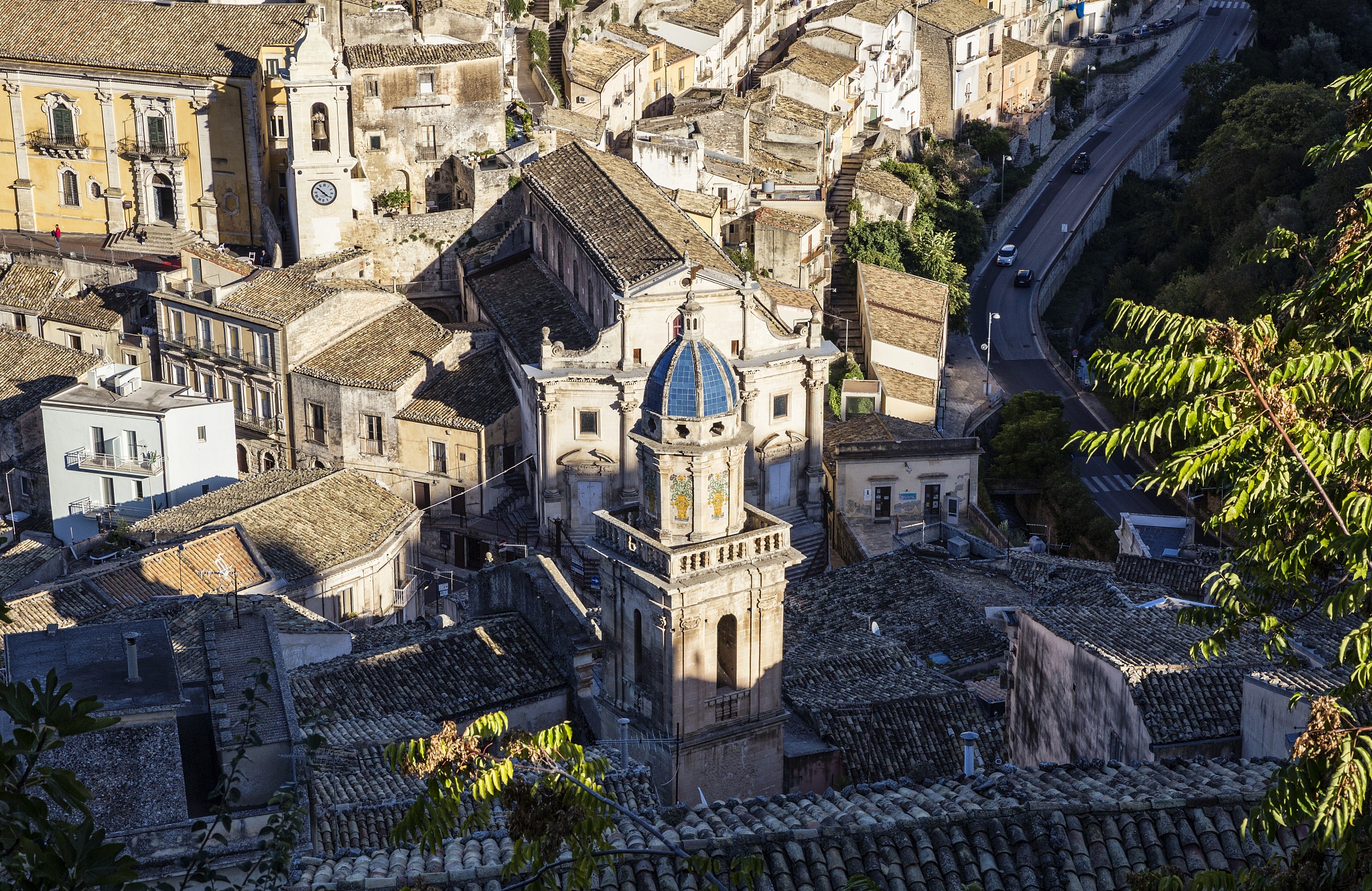 view from ragusa superiore to ragusa ibla with church santa mari