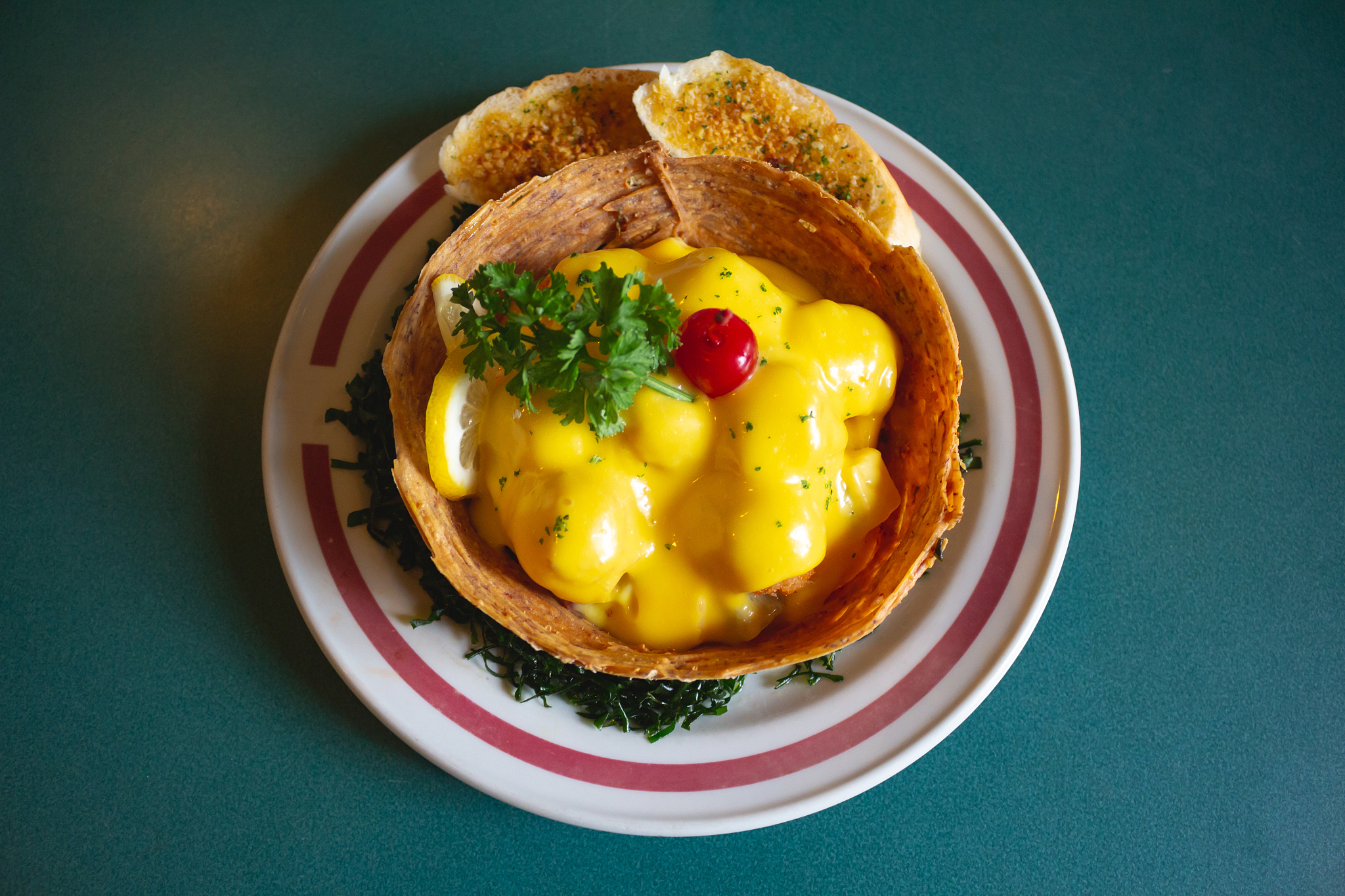fruit salad with cheese on top