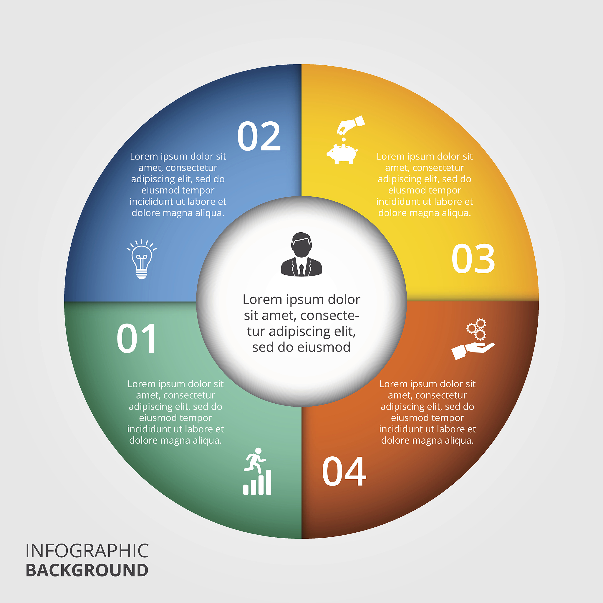 vector circle infographic in blue, yellow, red, and green
