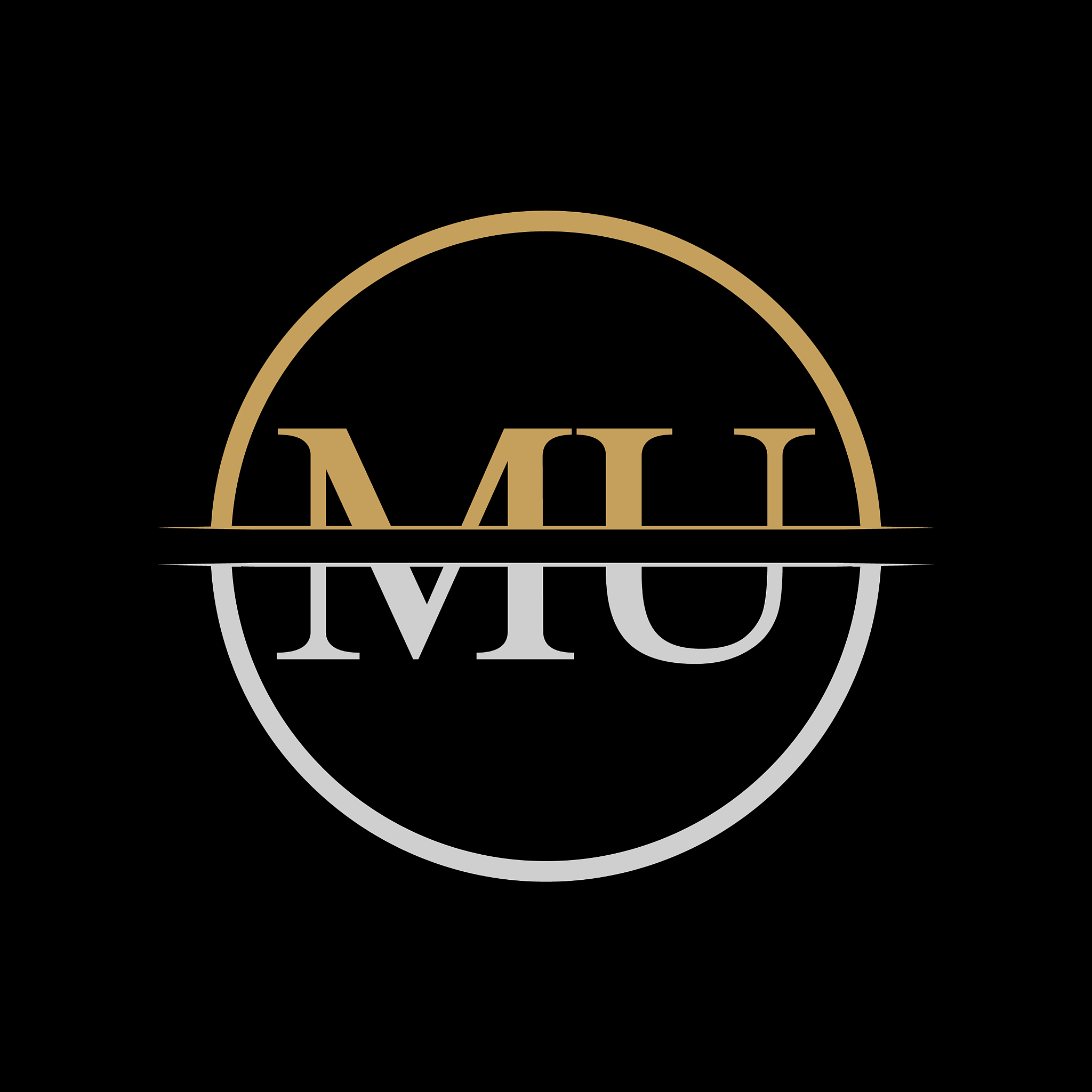initial mu letter logo design template gold and