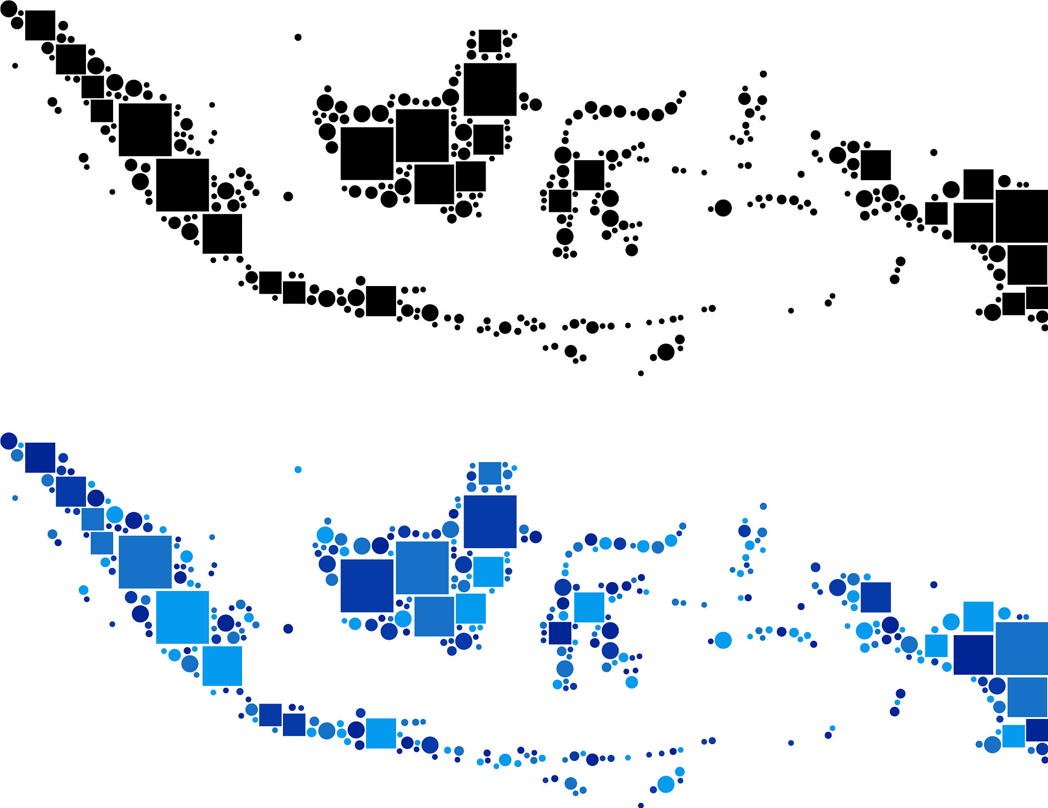 dotted indonesia map with blue version
