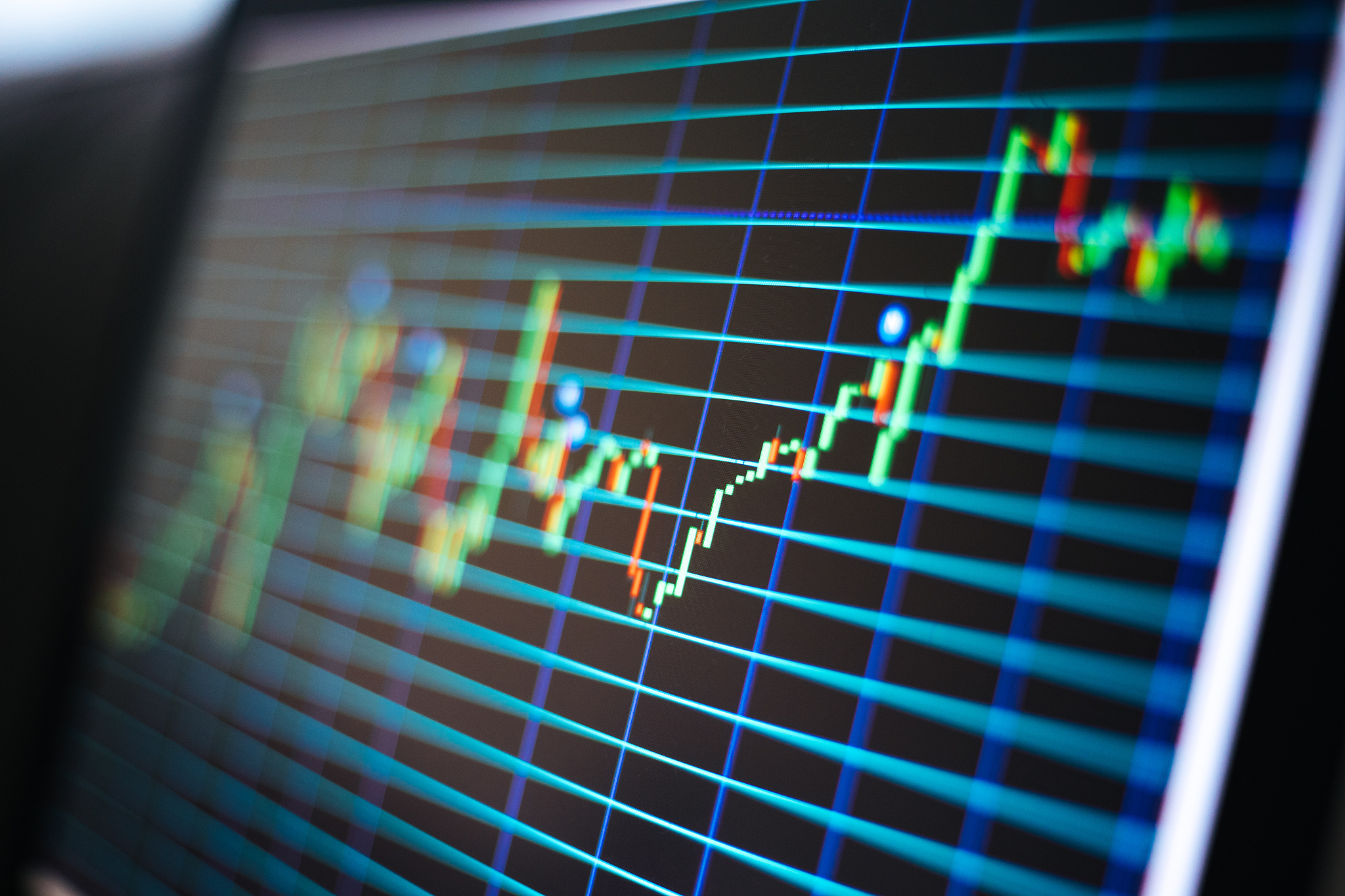 financial and technical data analysis graph on screen