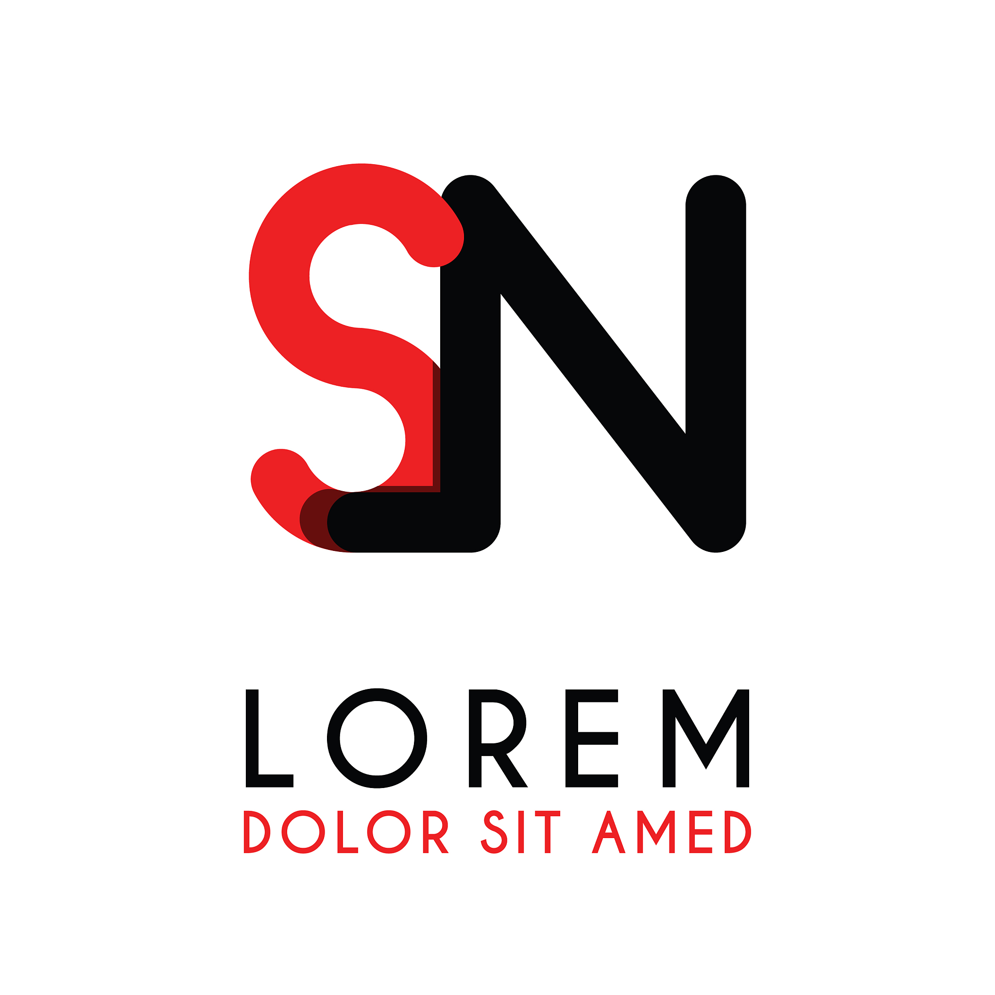 initial letter sn with red black and has rounded