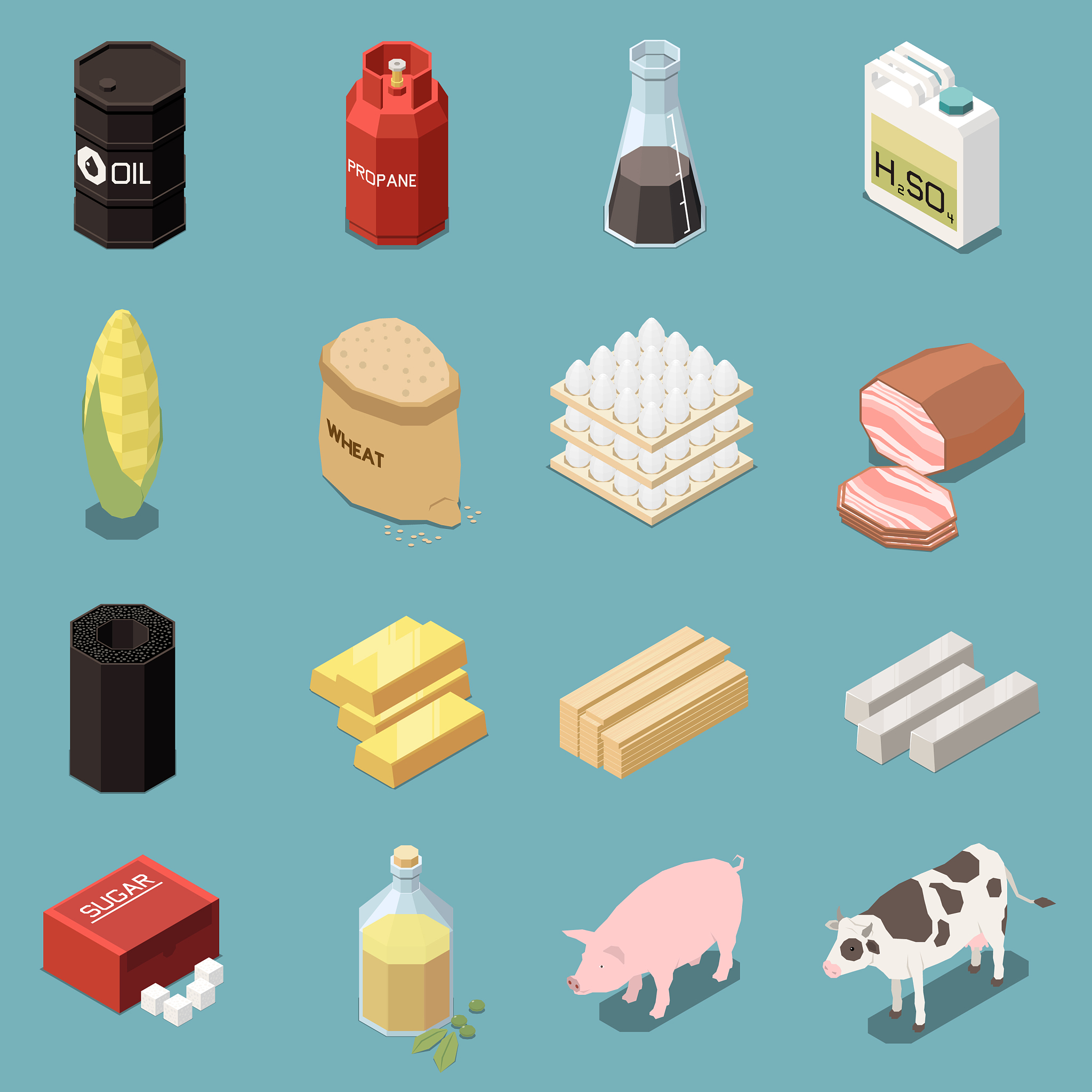 isometric commodity icons collection