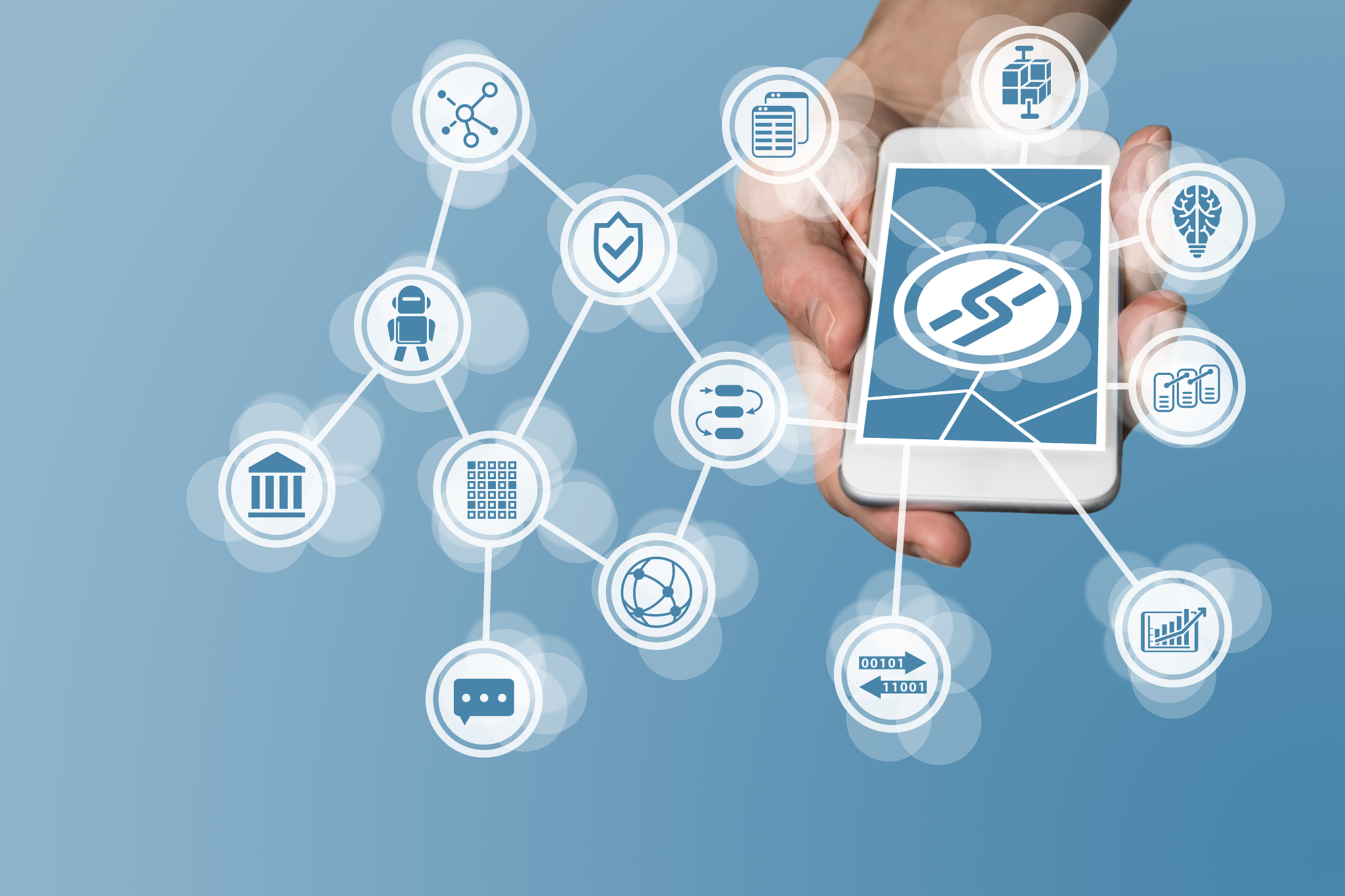 blockchain icon displayed on touchscreen of modern smartphone