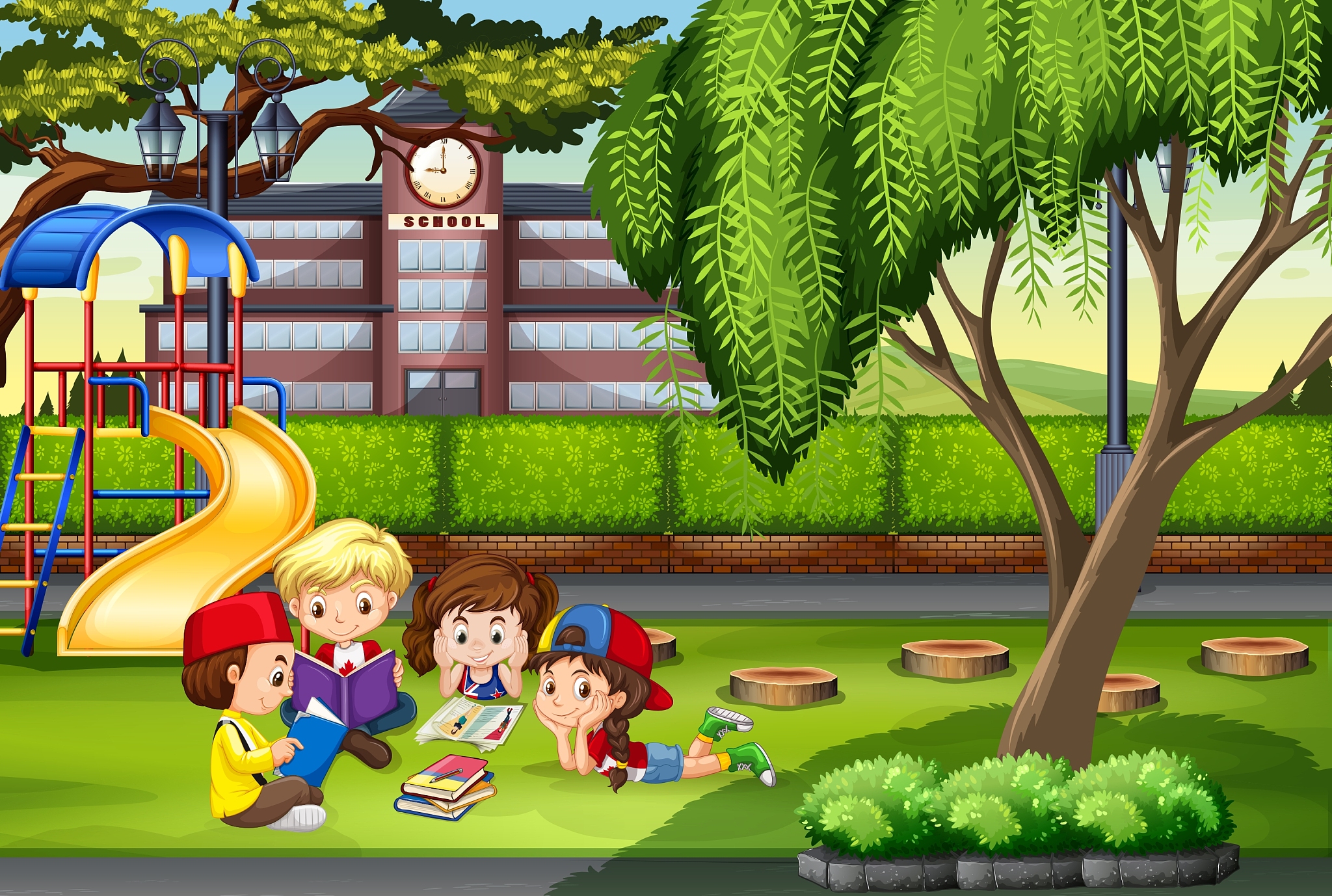 children working in the park