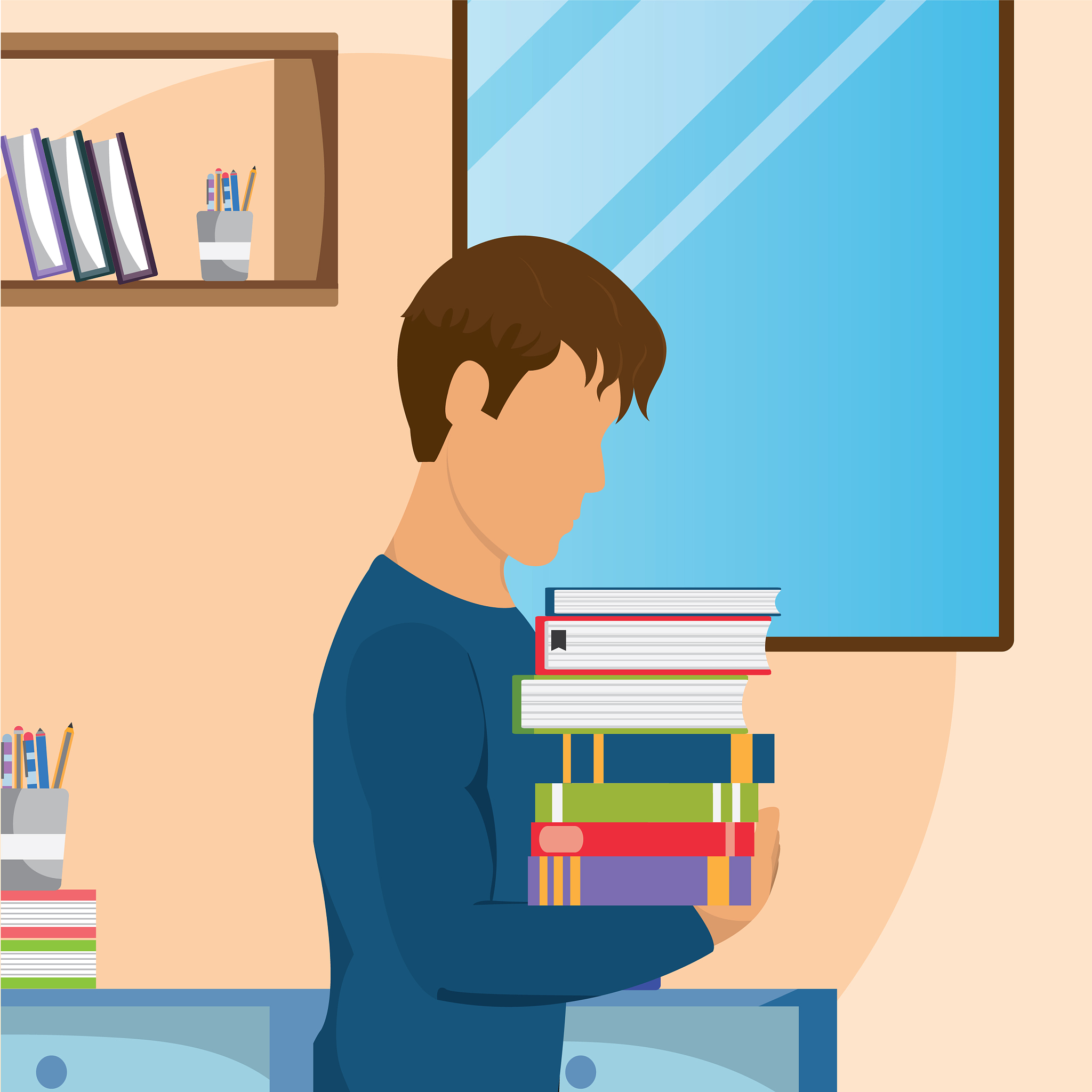 young man studying at home