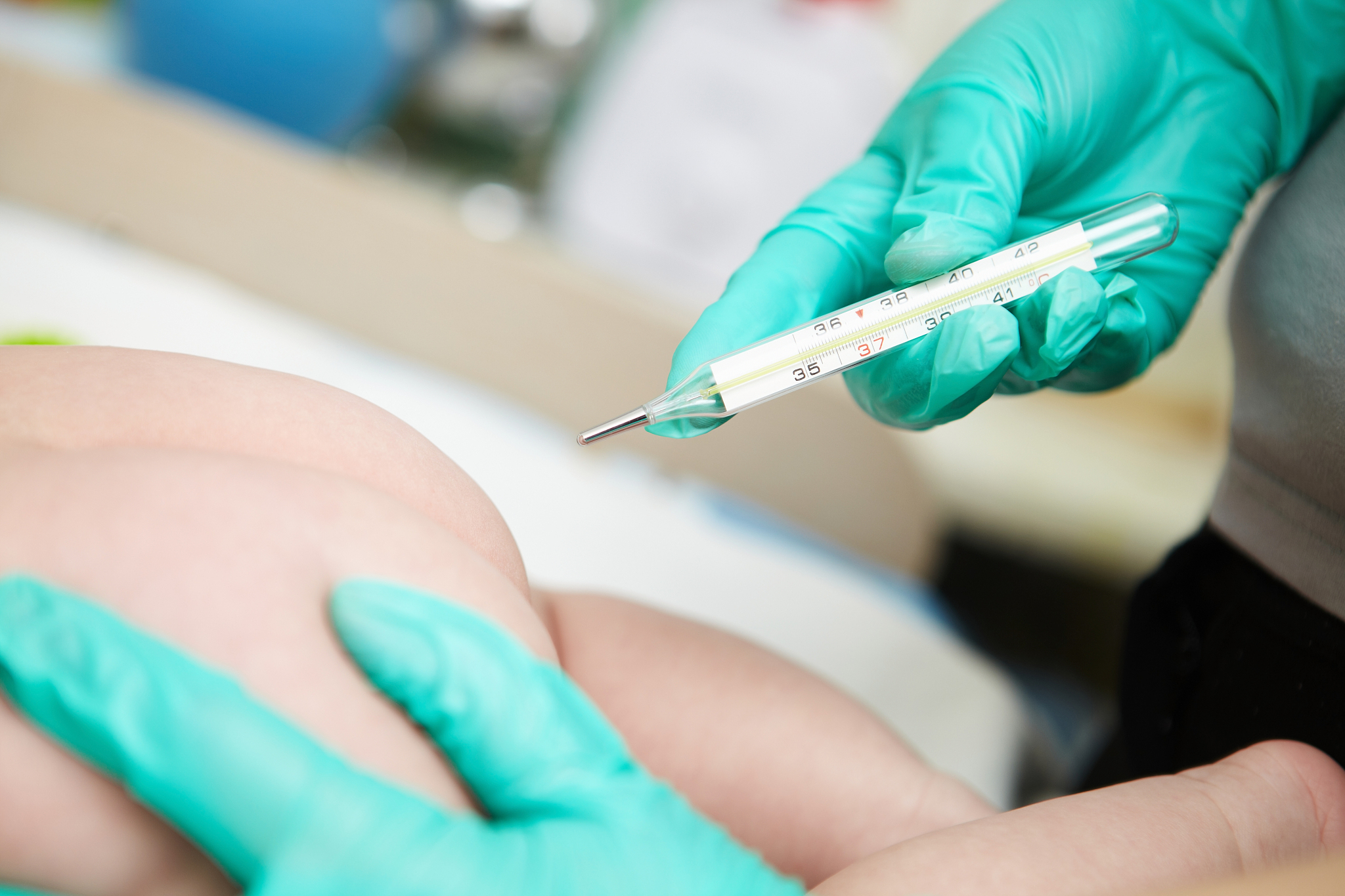 baby healthcare and treatment. medical symptoms. temperature mea