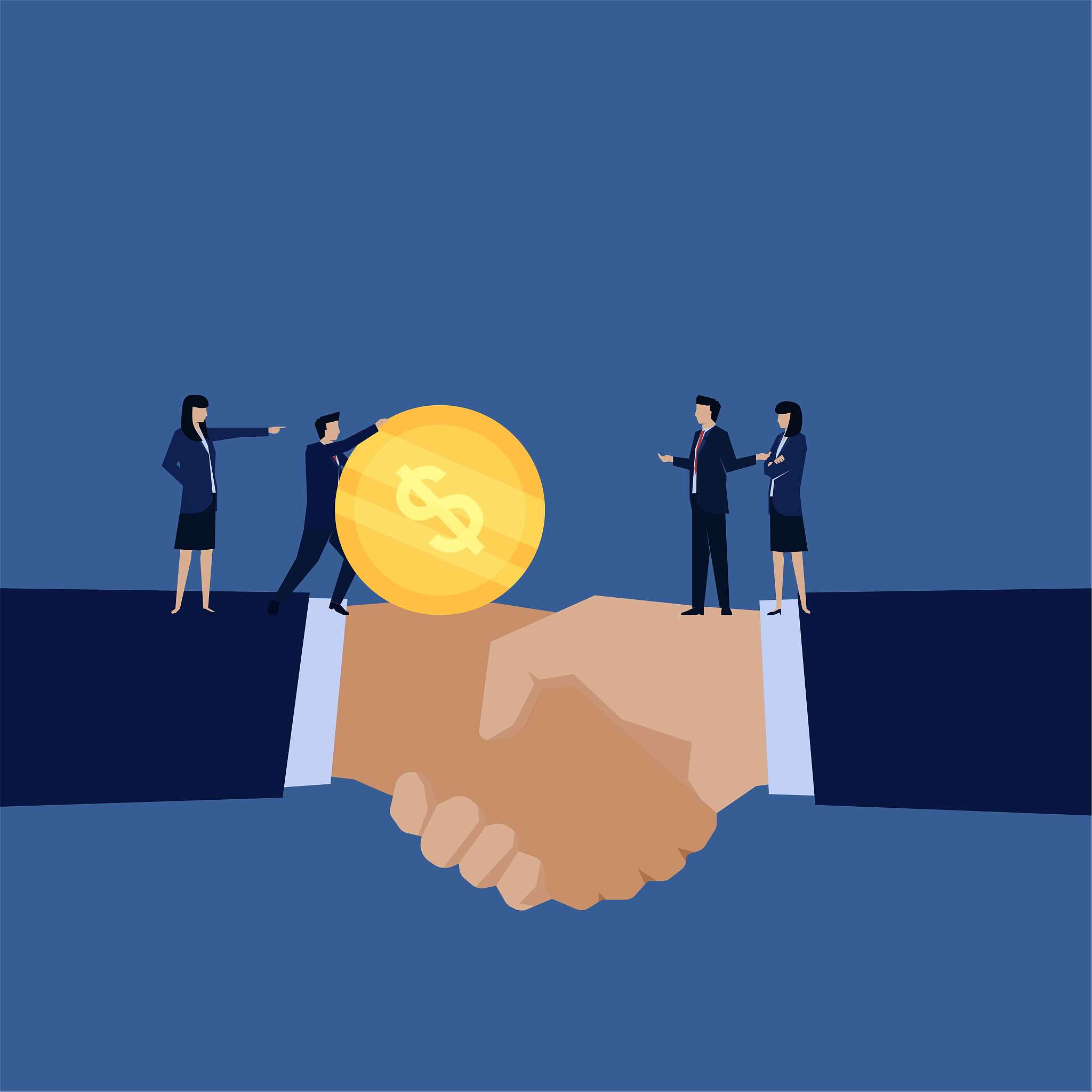business flat vector concept handshake and manager send money to