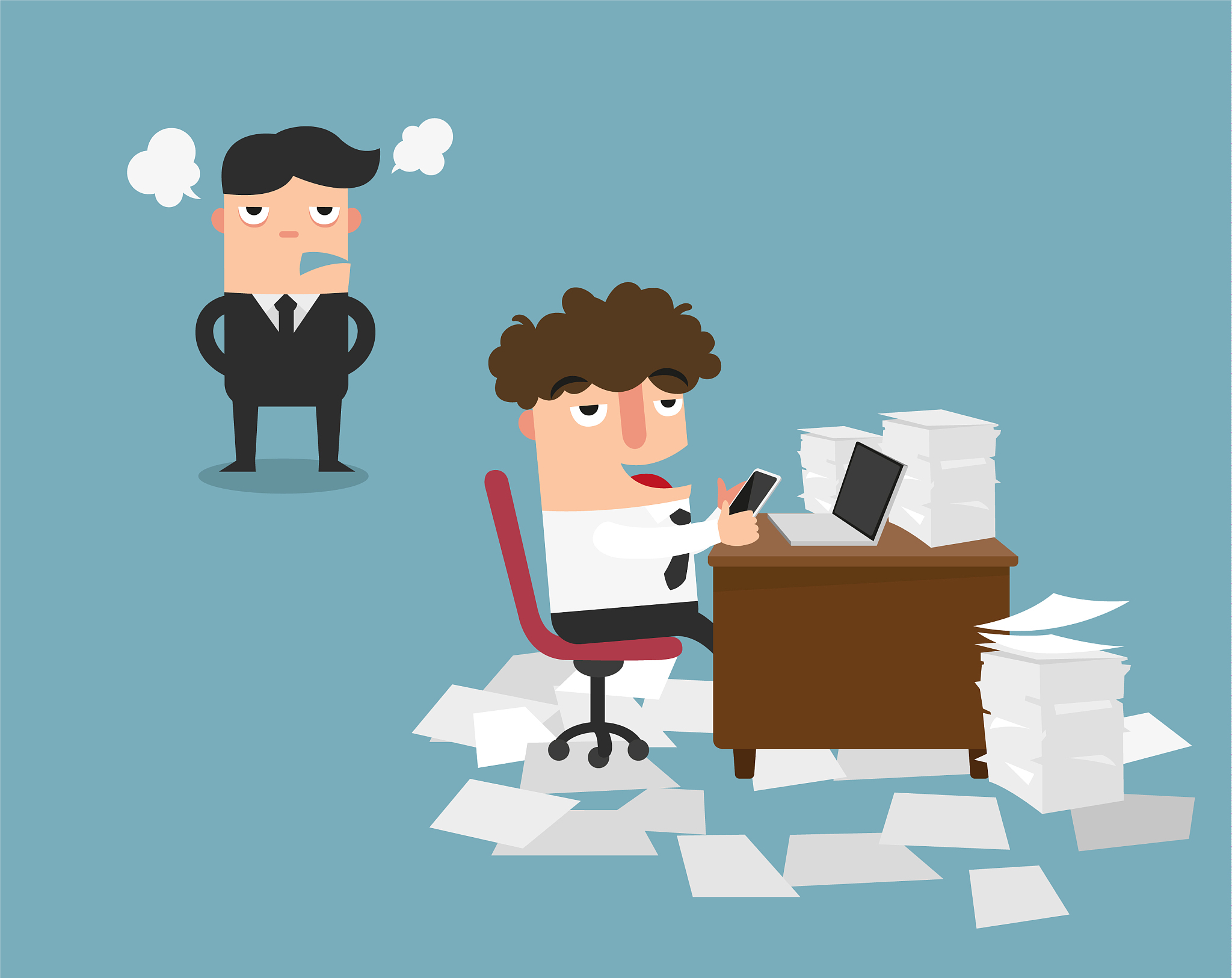 businessman using mobile phone at work behind his