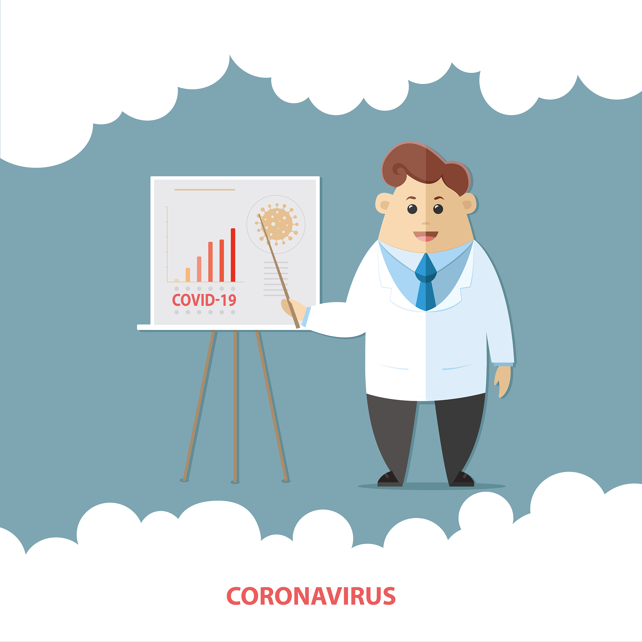doctor on the board explains about coronavirus. worldwide human 