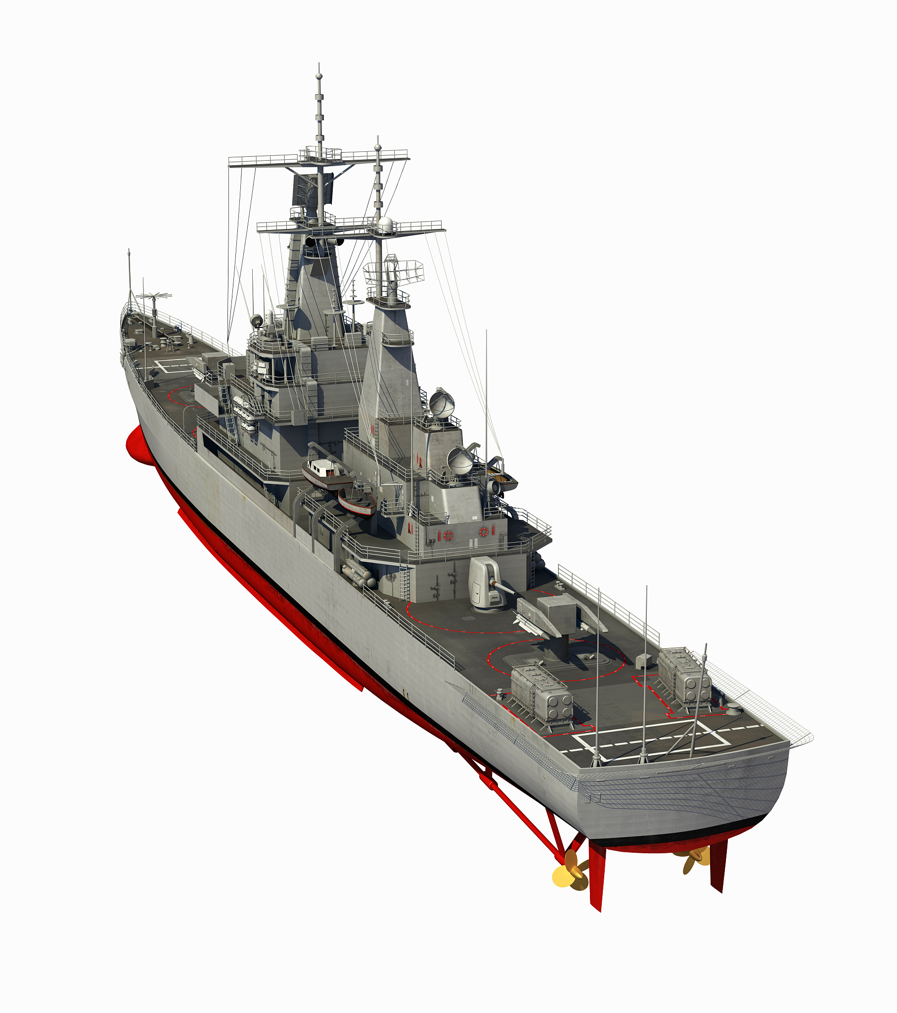 modern warship over white background