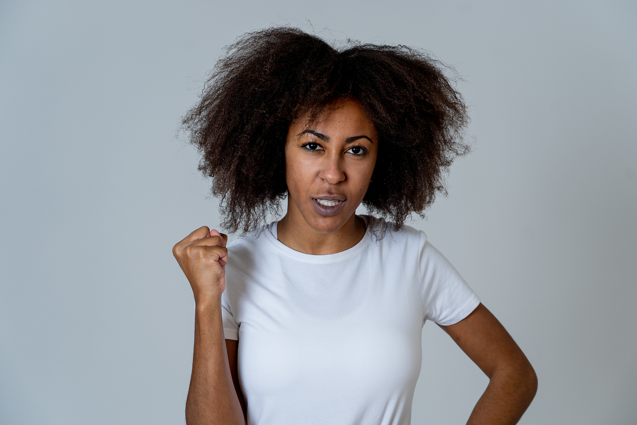 portrait of attractive frustrated african american woman with an