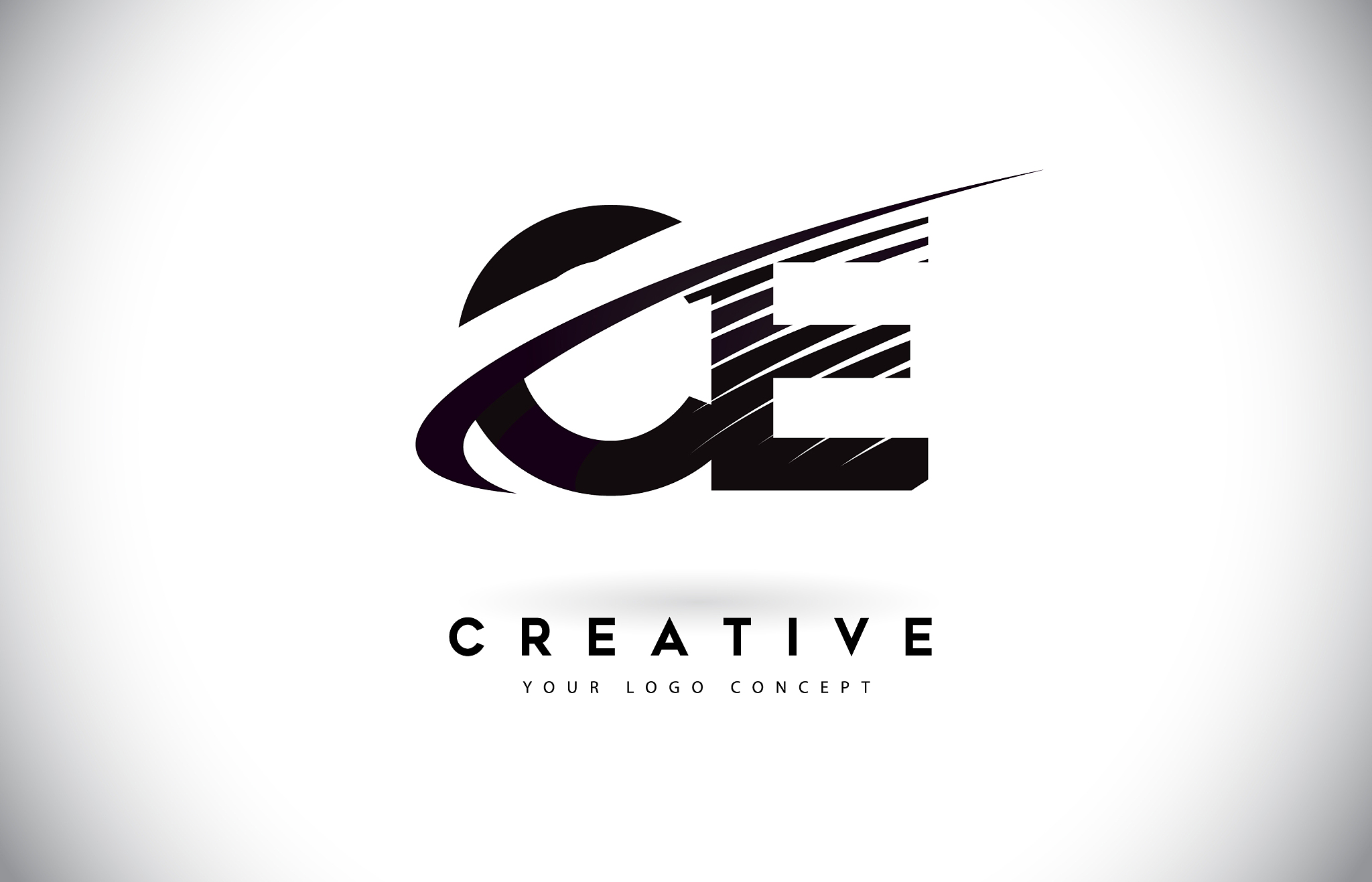 ce c e letter logo design with swoosh and black