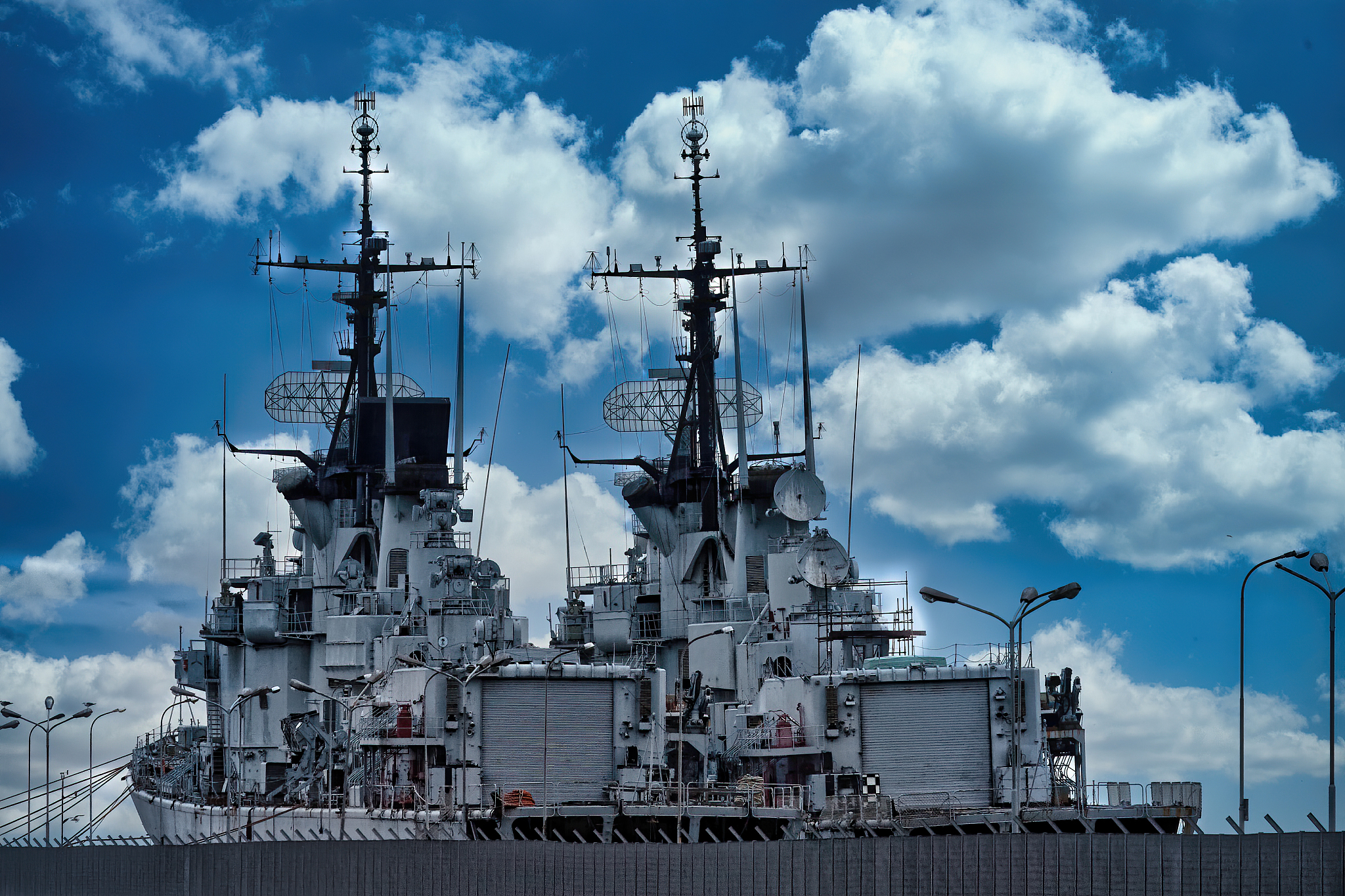 military ship in a harbour